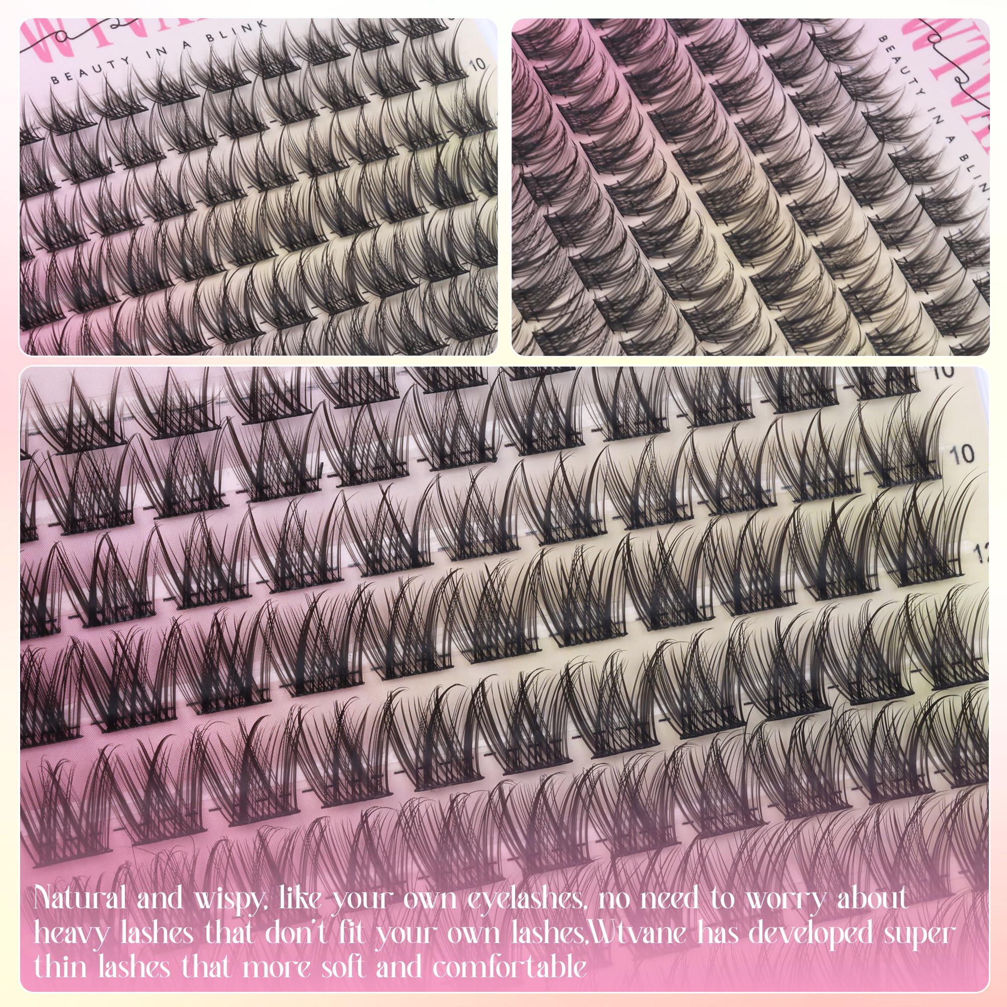 Wtvane Lash Clusters Kit Wispy Natural Lash Extensions with Bond & Seal