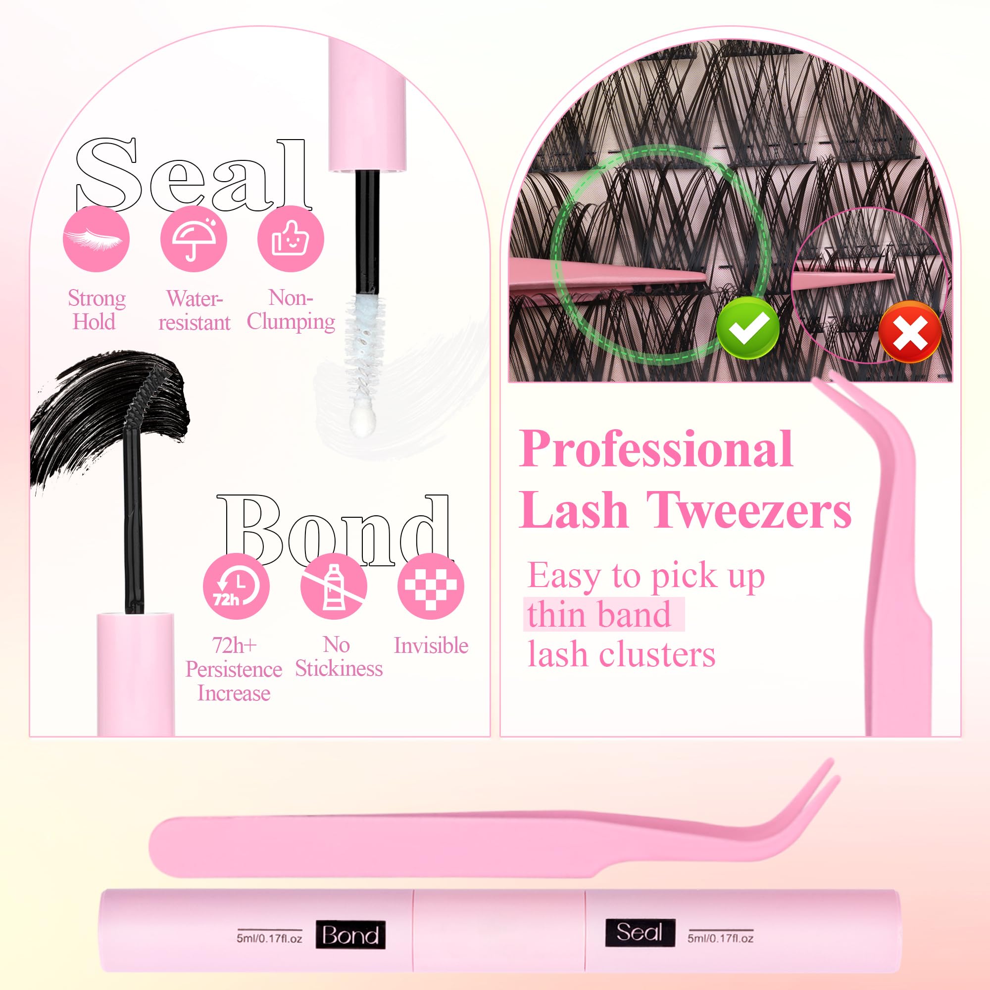 Wtvane Lash Clusters Kit Wispy Natural Lash Extensions with Bond & Seal