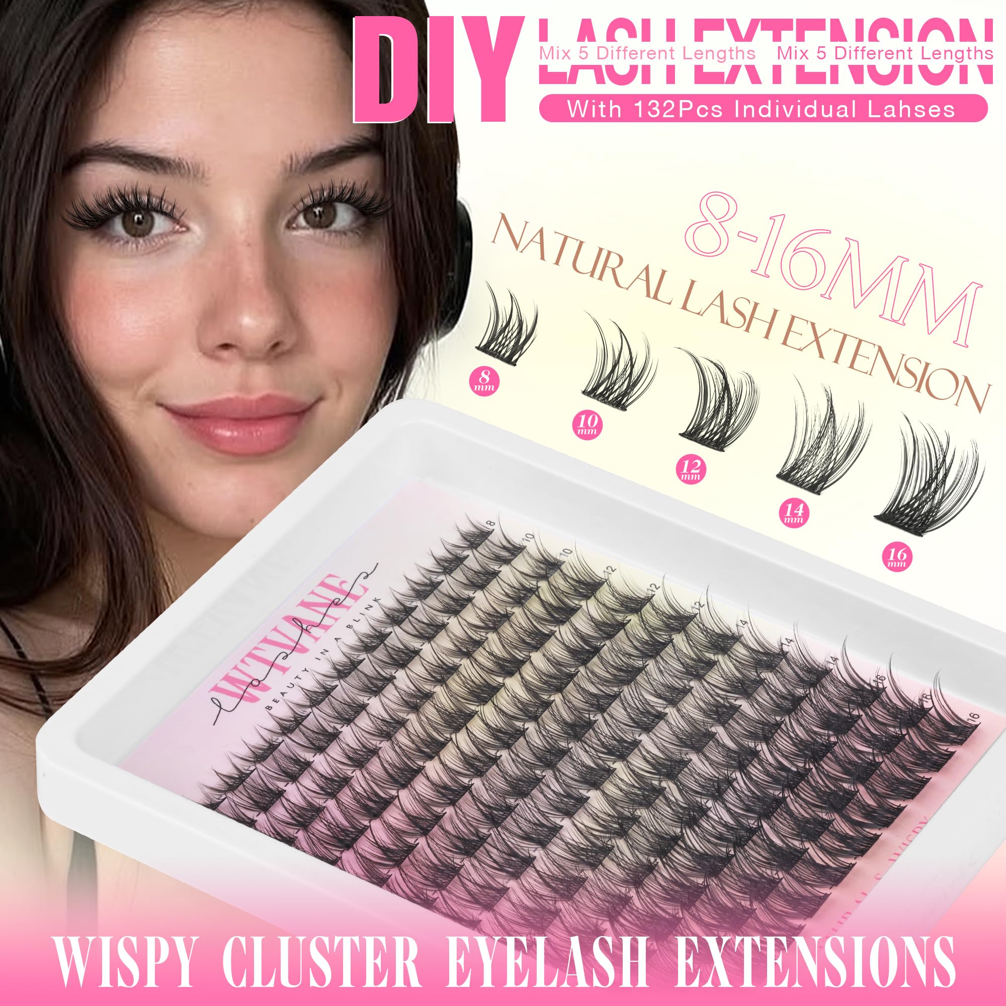 Wtvane Lash Clusters Kit Wispy Natural Lash Extensions with Bond & Seal