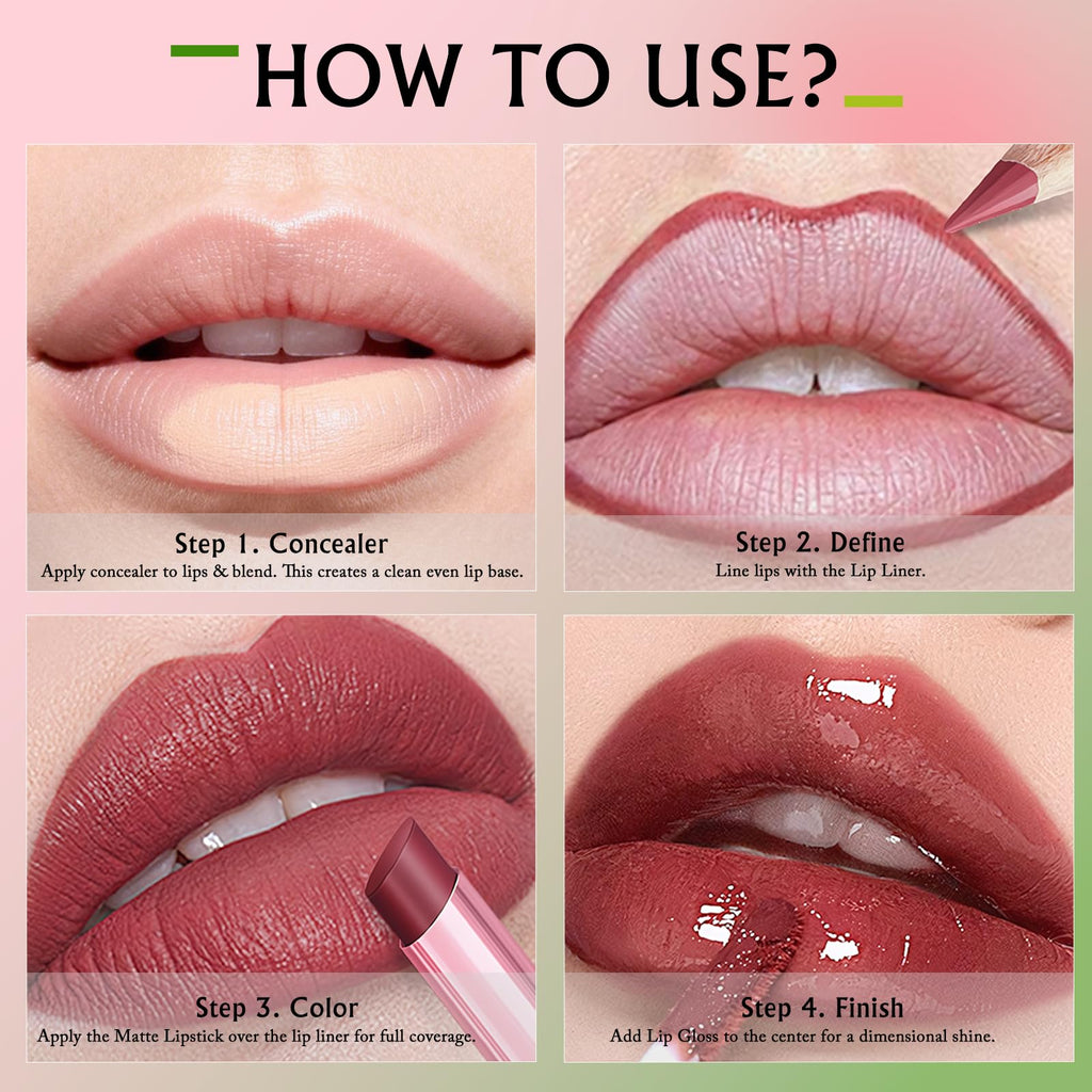 Wugbc Nude Pink Lip Kit – Matte Lipstick, Lip Liner & Gloss Set | High Pigment, Moisturizing & Long-Lasting