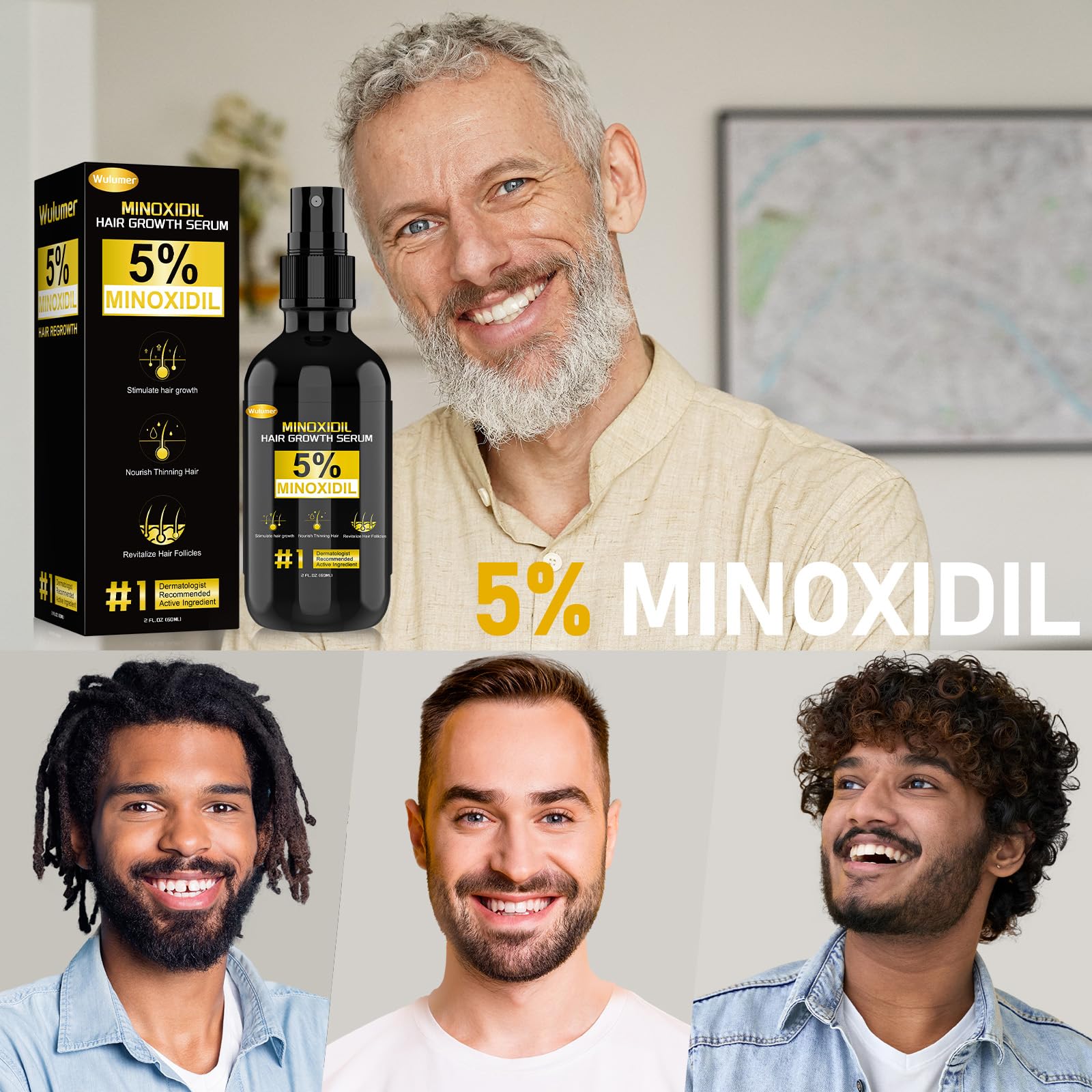 Wulumer Hair Growth Serum 5% Minoxidil for Men & Women | 2-Pack 120ml
