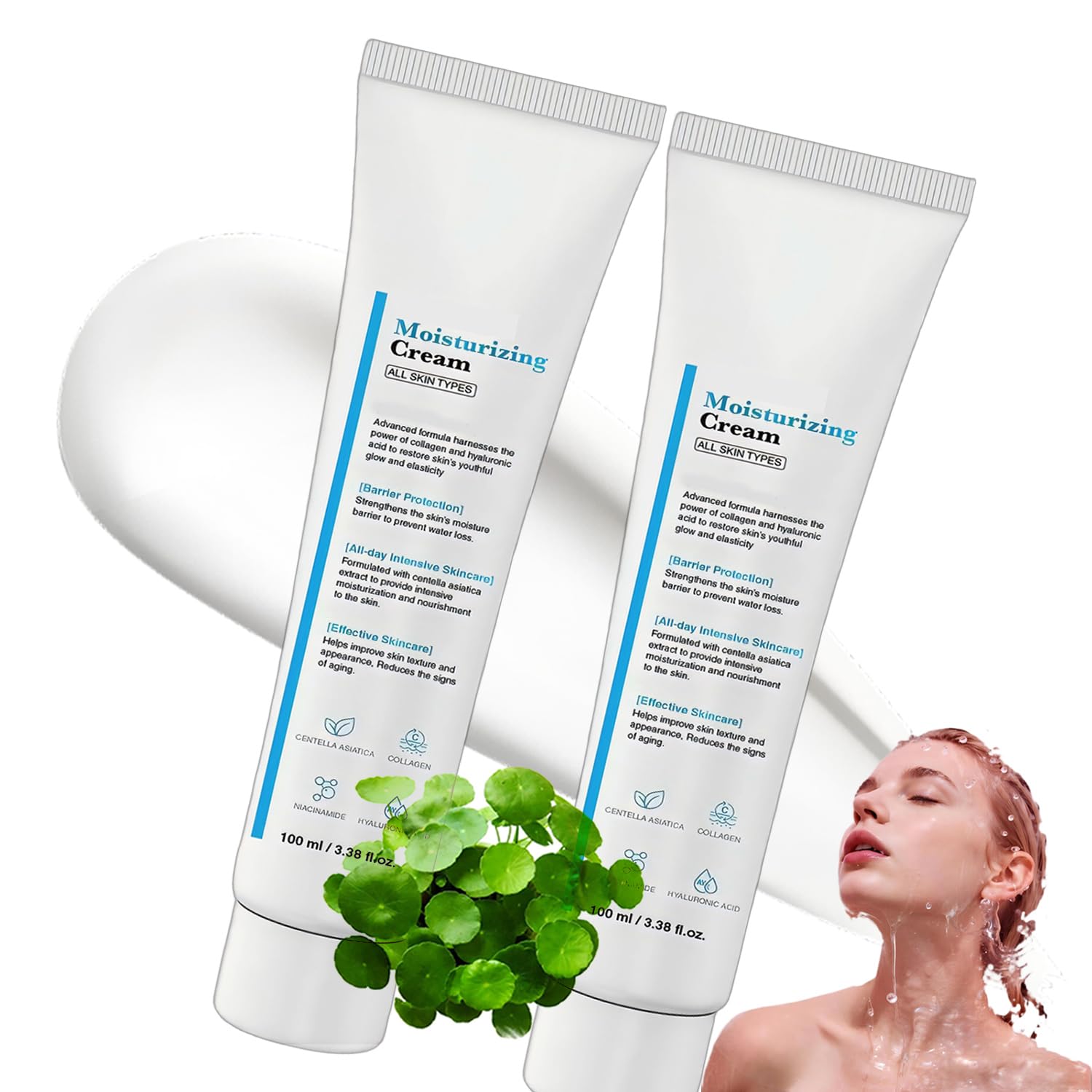 wwaiwenl Youthful Moisturizing Face Cream with Collagen, Centella Asiatica & Hyaluronic Acid | All-Day Hydration | 2 x 100ml