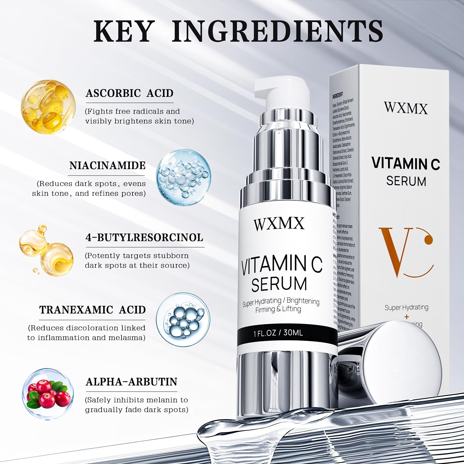 WXMX Super C Serum for Mature Skin | Hydrating Vitamin C + Hyaluronic Acid | 1 fl oz
