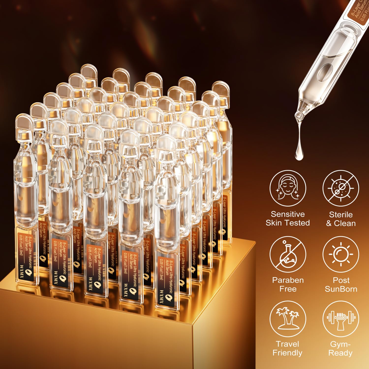 WXMX Ultra Hyaluronic Acid Serum — 8 HA Forms, Matrixyl 3000 & Collagen Tri-Complex, Multi-Layer Hydration (0.05 fl oz x 30 Ampoules)