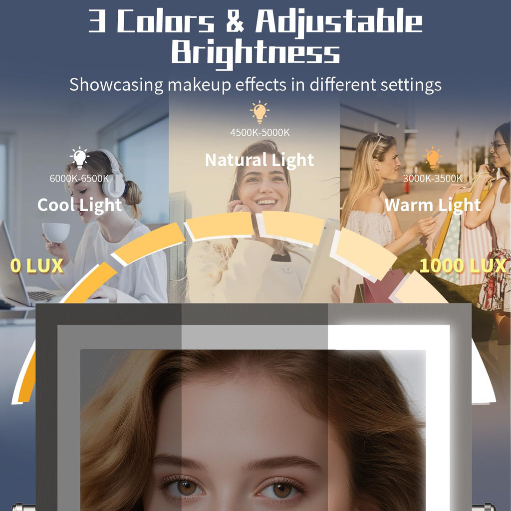 WZRUA Wall Mounted Makeup Mirror with Lights — 4000mAh Rechargeable, 1x/10x Magnification, 3-Color LED, 360° Arm