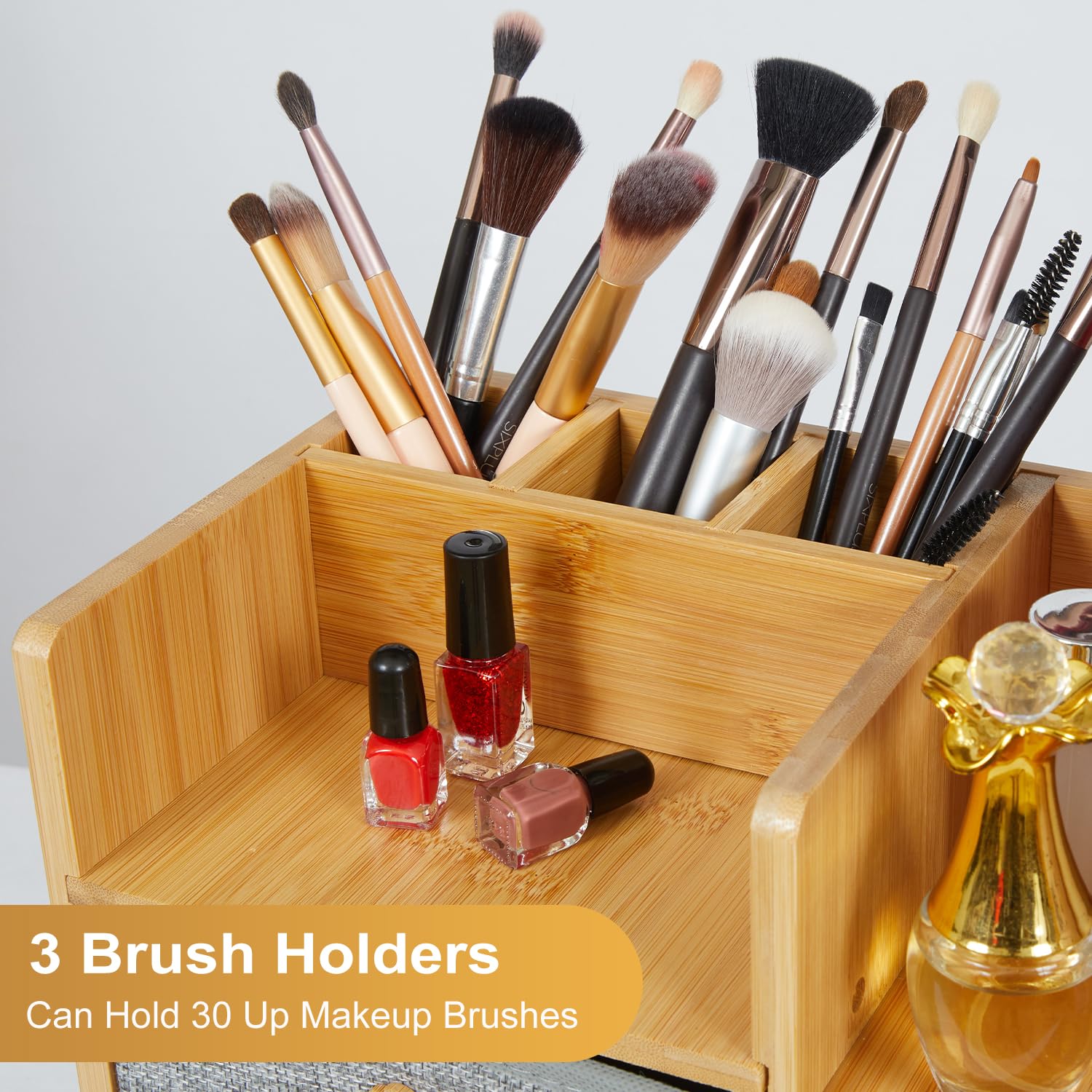 X-cosrack Large Makeup Organizer – 3-Tier Bamboo Vanity & Bathroom Storage