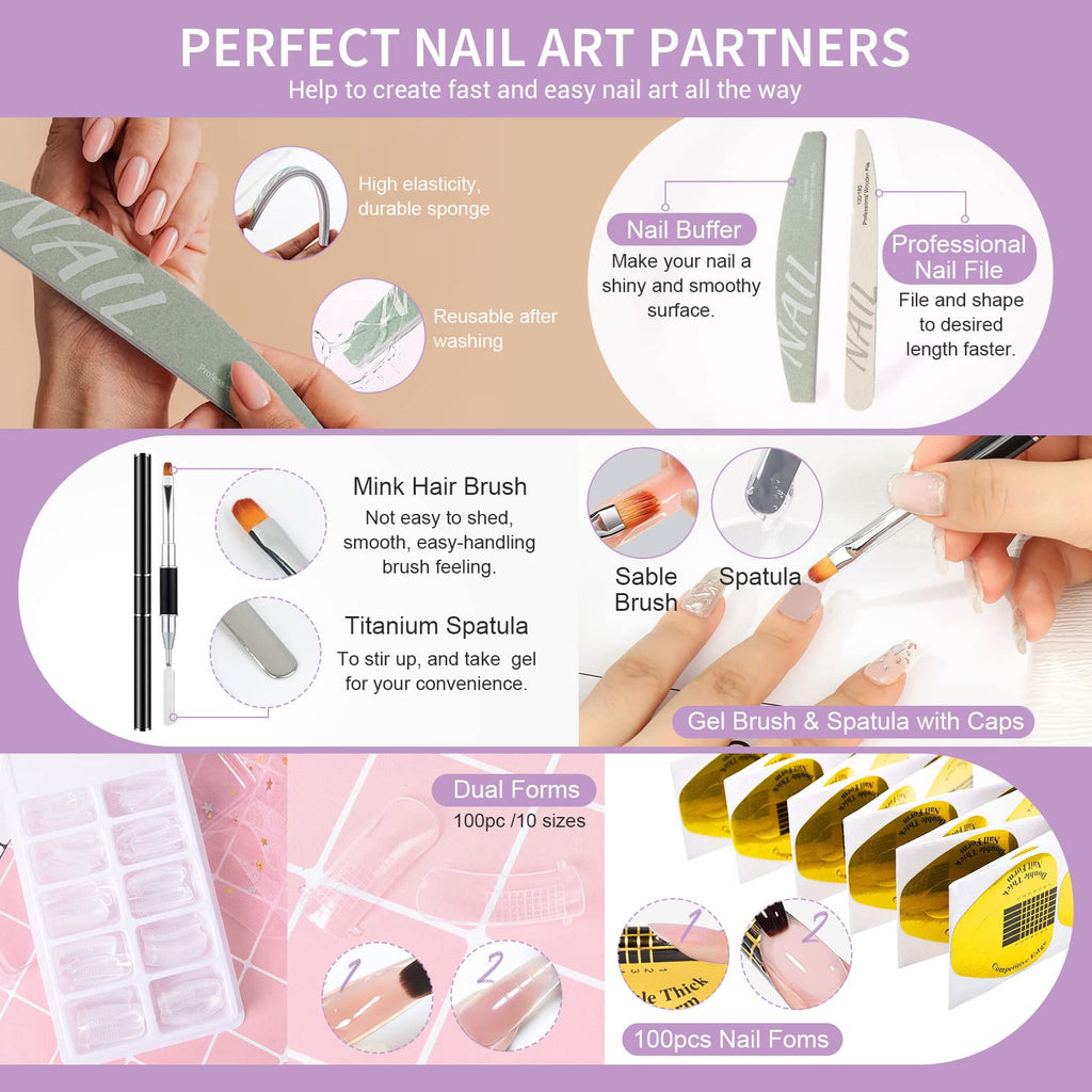 X&D Poly Gel Nail Kit: 5 Colors, Dual Forms, Brush & File Set