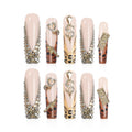 XGV Handmade Press On Nails Long Square – Pink Rhinestones, Reusable Acrylic Nails (10pcs)
