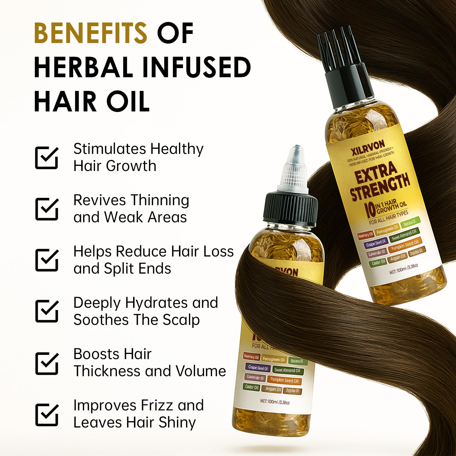 XILRVON Herbal Hair Growth Oil – Extra Strength Rosemary & Fenugreek Blend, 3.38 fl oz