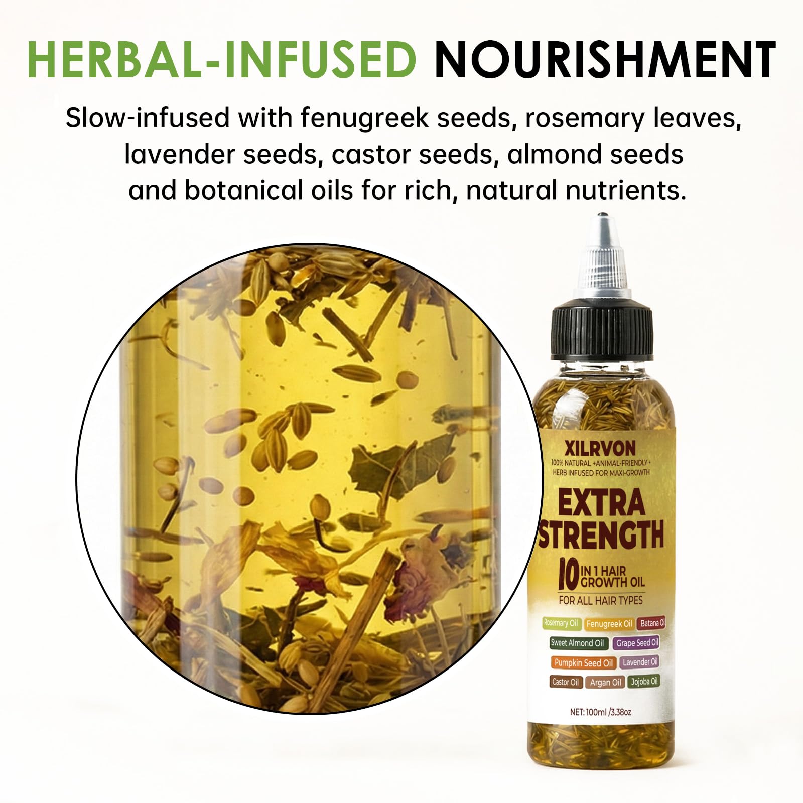 XILRVON Herbal Hair Growth Oil – Extra Strength Rosemary & Fenugreek Blend, 3.38 fl oz