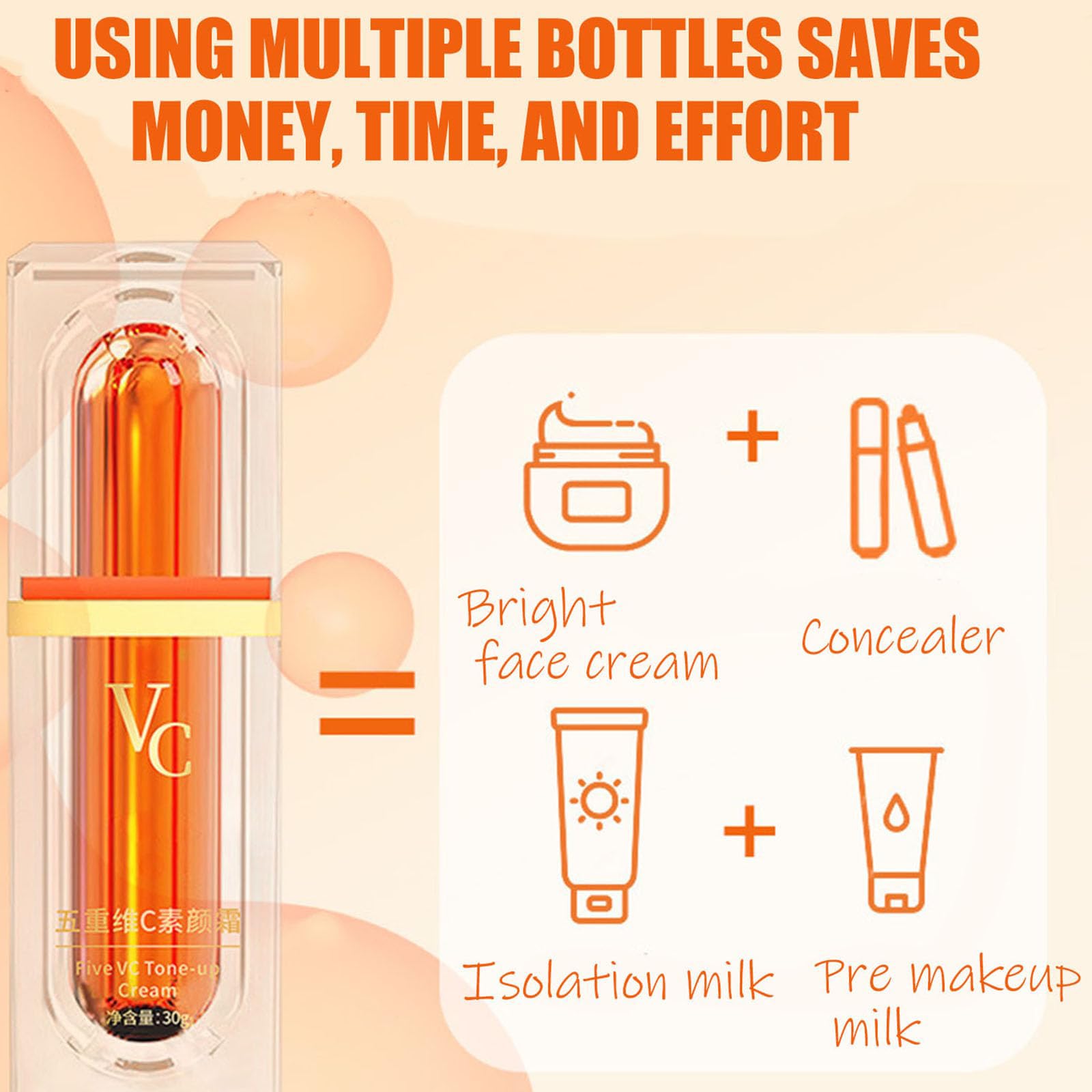 XIRUJNFD Vitamin C Tone-Up Cream – 4-In-1 Makeup Solution (Five Vitamin C)