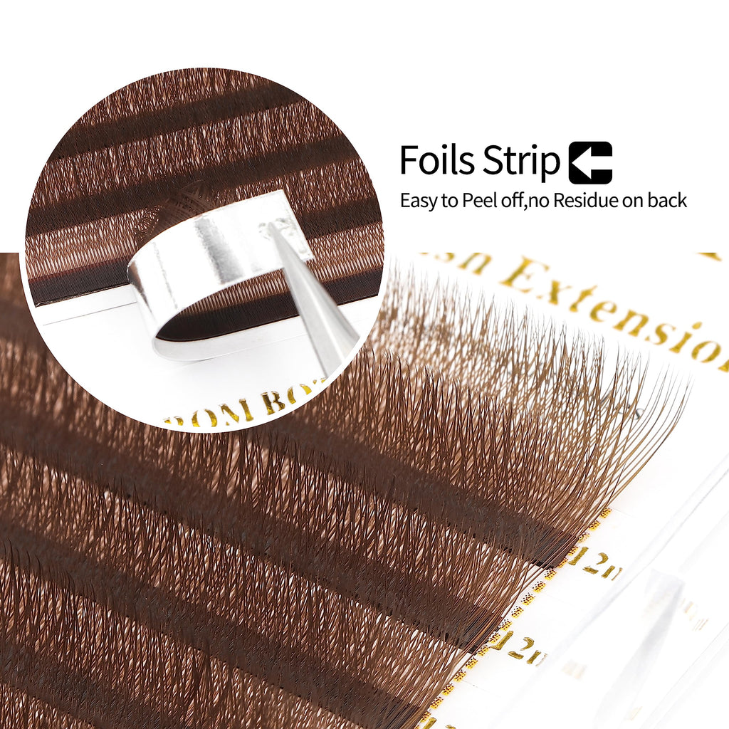 XIUSUZAKI Brown 3D W-Lash Extensions, 0.07mm | Premade Fans, C/D Curl, 12-Row Tray