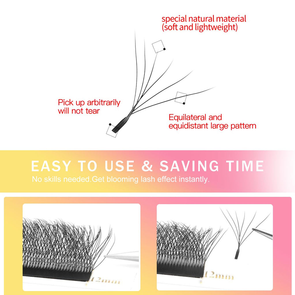 XIUSUZAKI Lash Extensions 6D W-6D 0.07mm Matte Black — Mixed 8-15mm Volume Lashes (Professional Use)