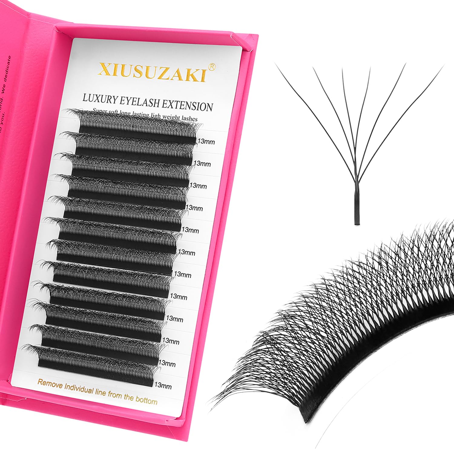 XIUSUZAKI Lash Extensions 6D W-6D 0.07mm Matte Black — Mixed 8-15mm Volume Lashes (Professional Use)
