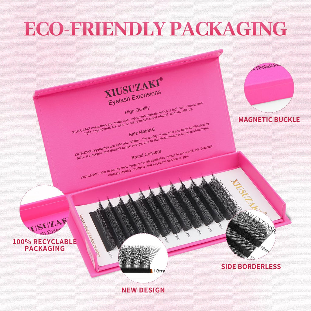 XIUSUZAKI Lash Extensions 6D W-6D 0.07mm Matte Black — Mixed 8-15mm Volume Lashes (Professional Use)