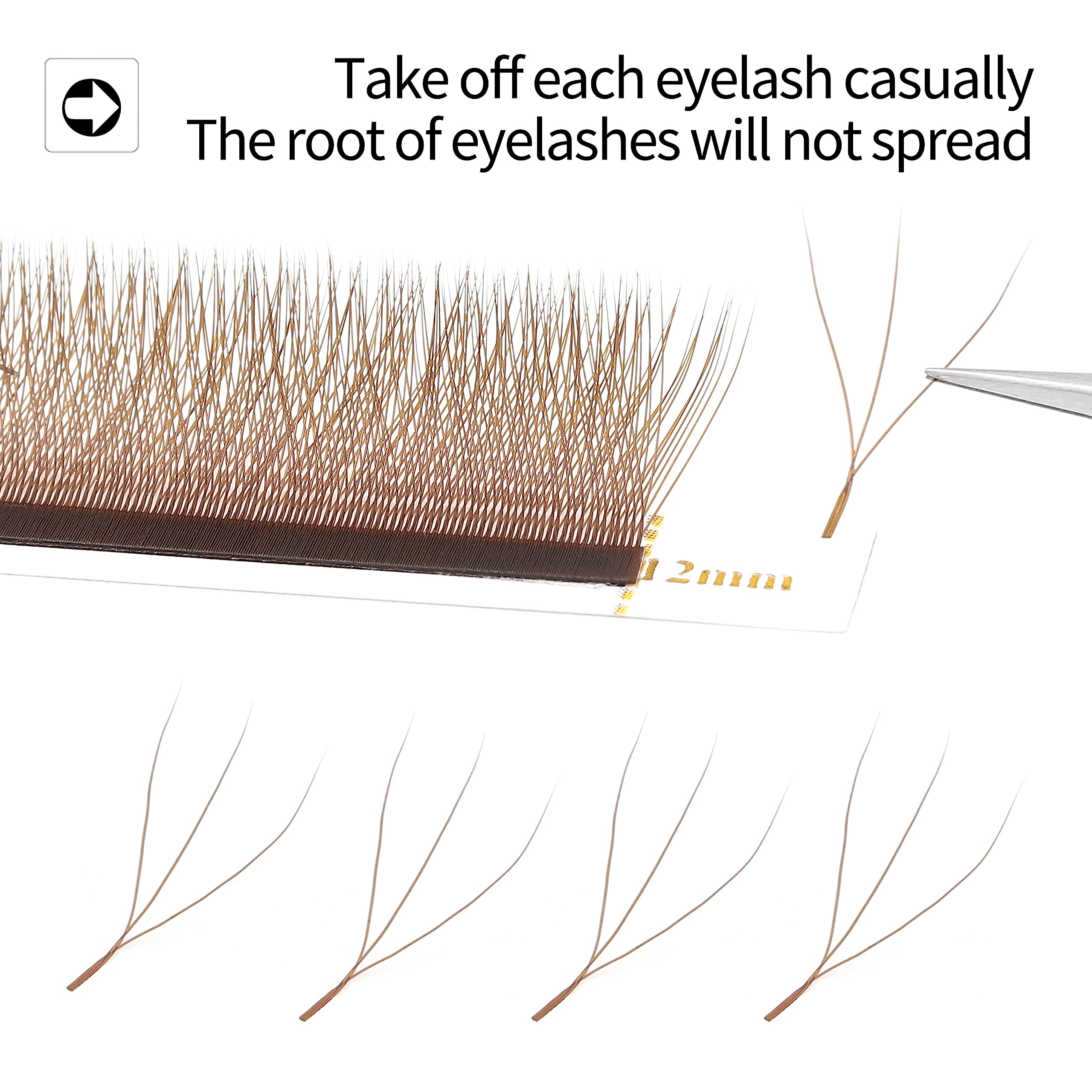 XIUSUZAKI Brown 3D W-Lash Extensions, 0.07mm | Premade Fans, C/D Curl, 12-Row Tray