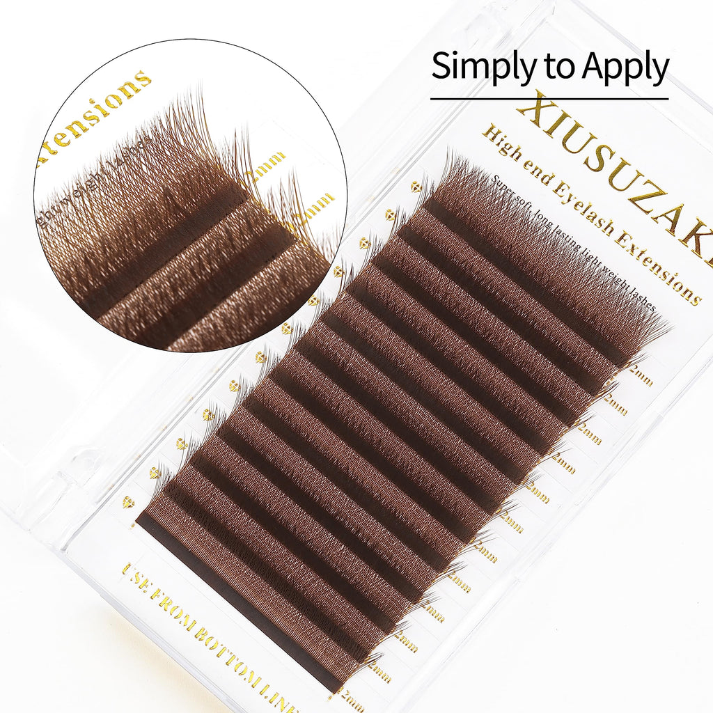 XIUSUZAKI Brown 3D W-Lash Extensions, 0.07mm | Premade Fans, C/D Curl, 12-Row Tray