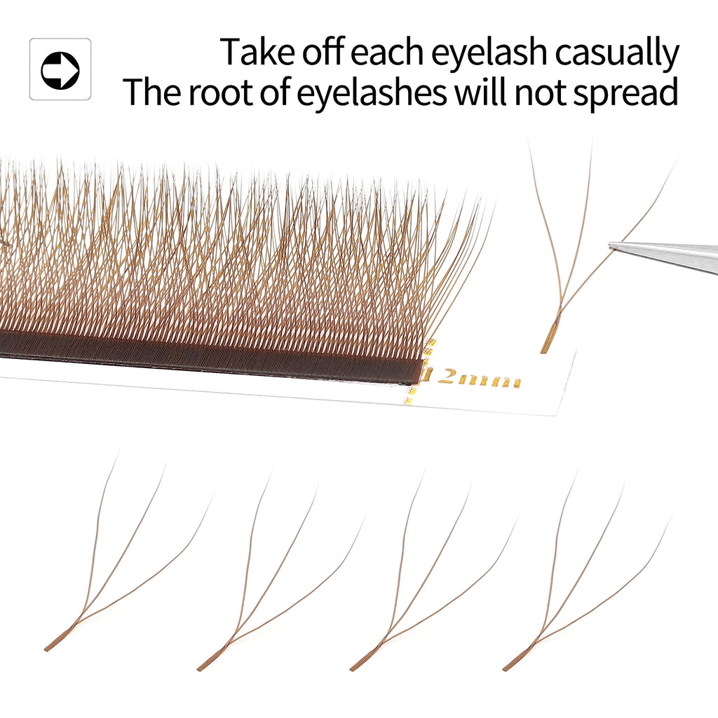 XIUSUZAKI W Lash Extensions – Brown 3D Premade Fans, 0.07mm, C/D Curl, 14mm