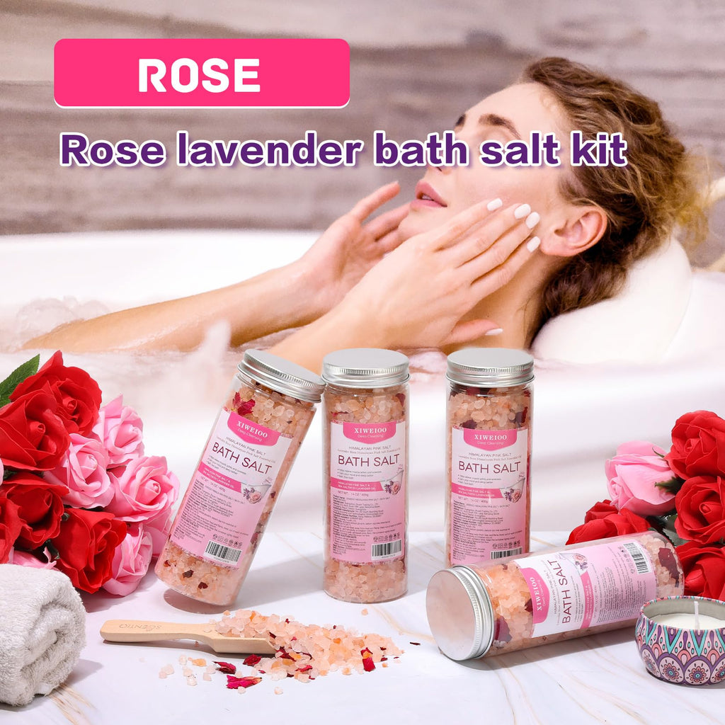 XIWEIOO Bath Salts Set – 56 oz Pack of 4 with Himalayan Pink Salt
