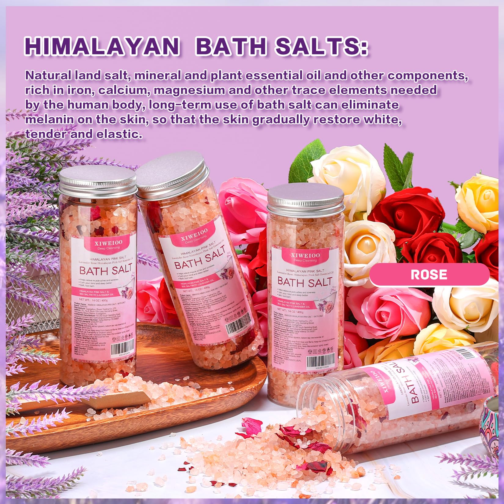 XIWEIOO Bath Salts Set – 56 oz Pack of 4 with Himalayan Pink Salt