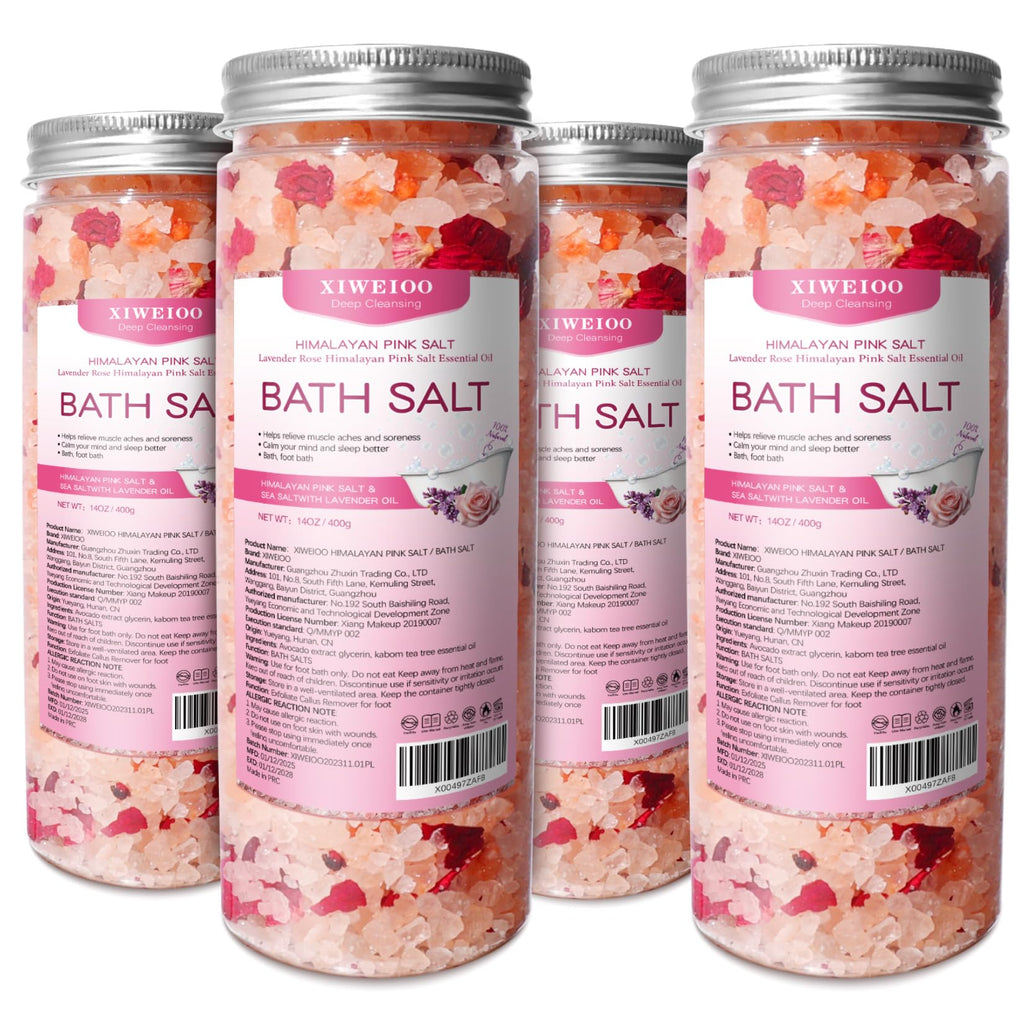 XIWEIOO Bath Salts Set – 56 oz Pack of 4 with Himalayan Pink Salt