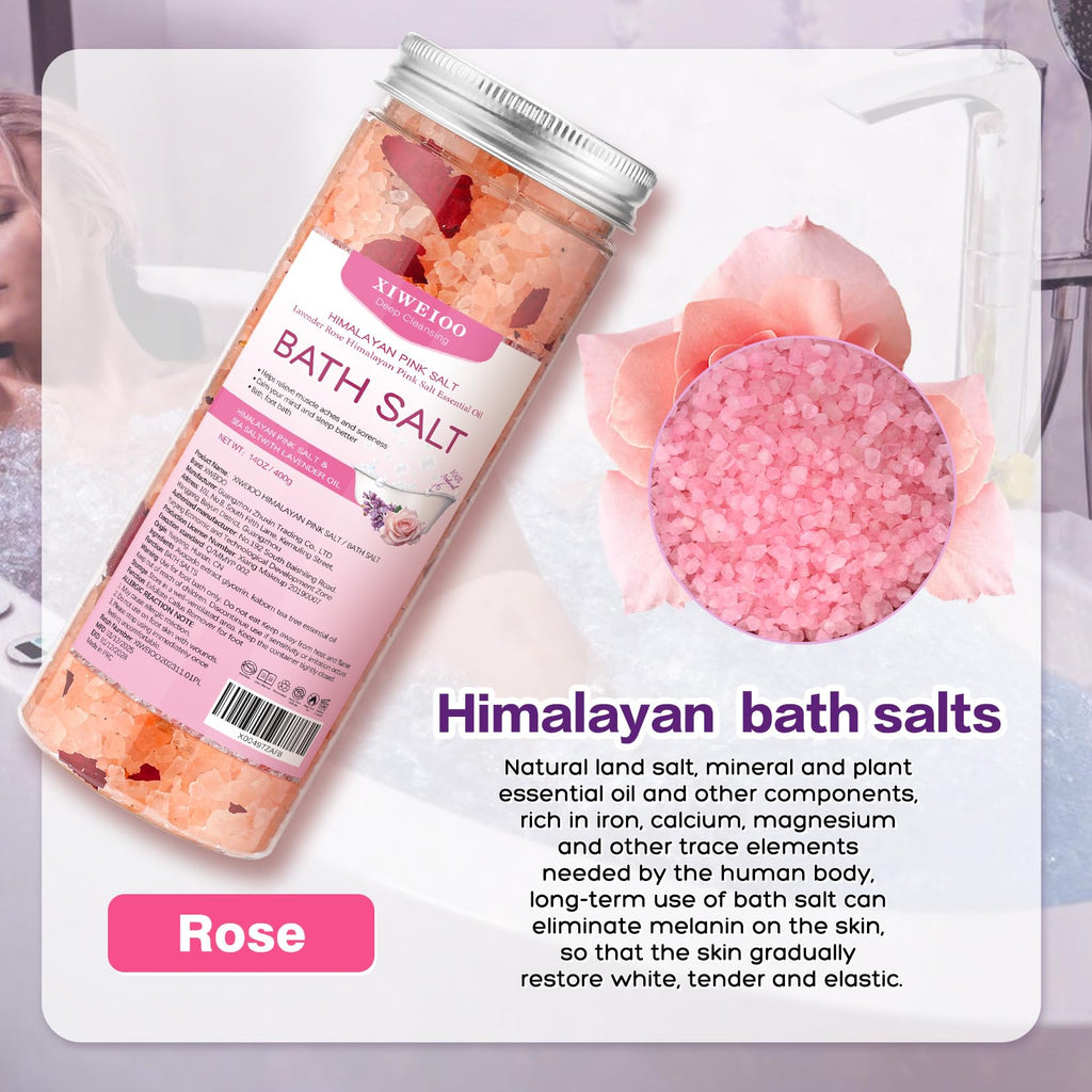 XIWEIOO Bath Salts Set – 56 oz Pack of 4 with Himalayan Pink Salt