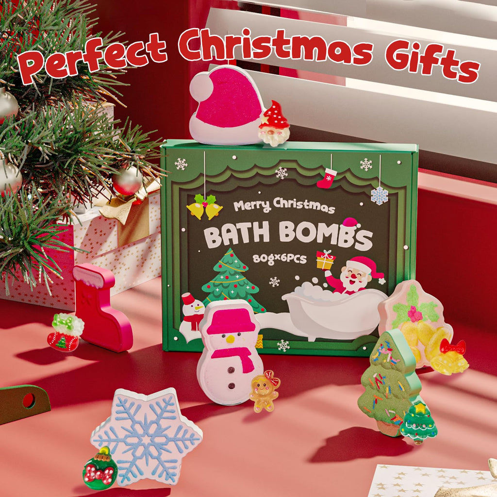 XmtJXn Christmas Bath Bombs 6-Pack – Handmade Natural Scented Bombs with Toys Inside