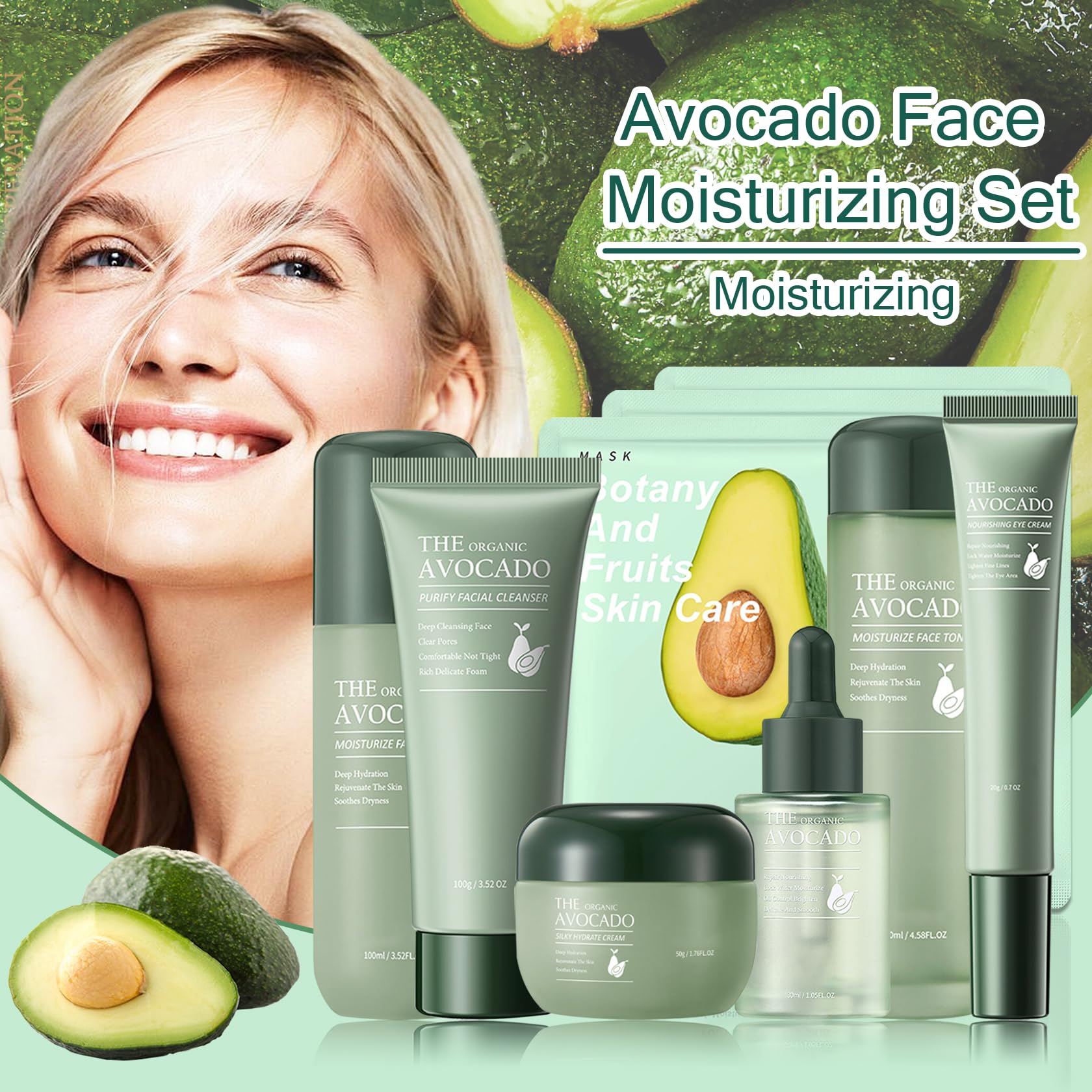 XMXueMei Avocado Skin Care Set – 9 Pcs Moisturizing Face Care Kit