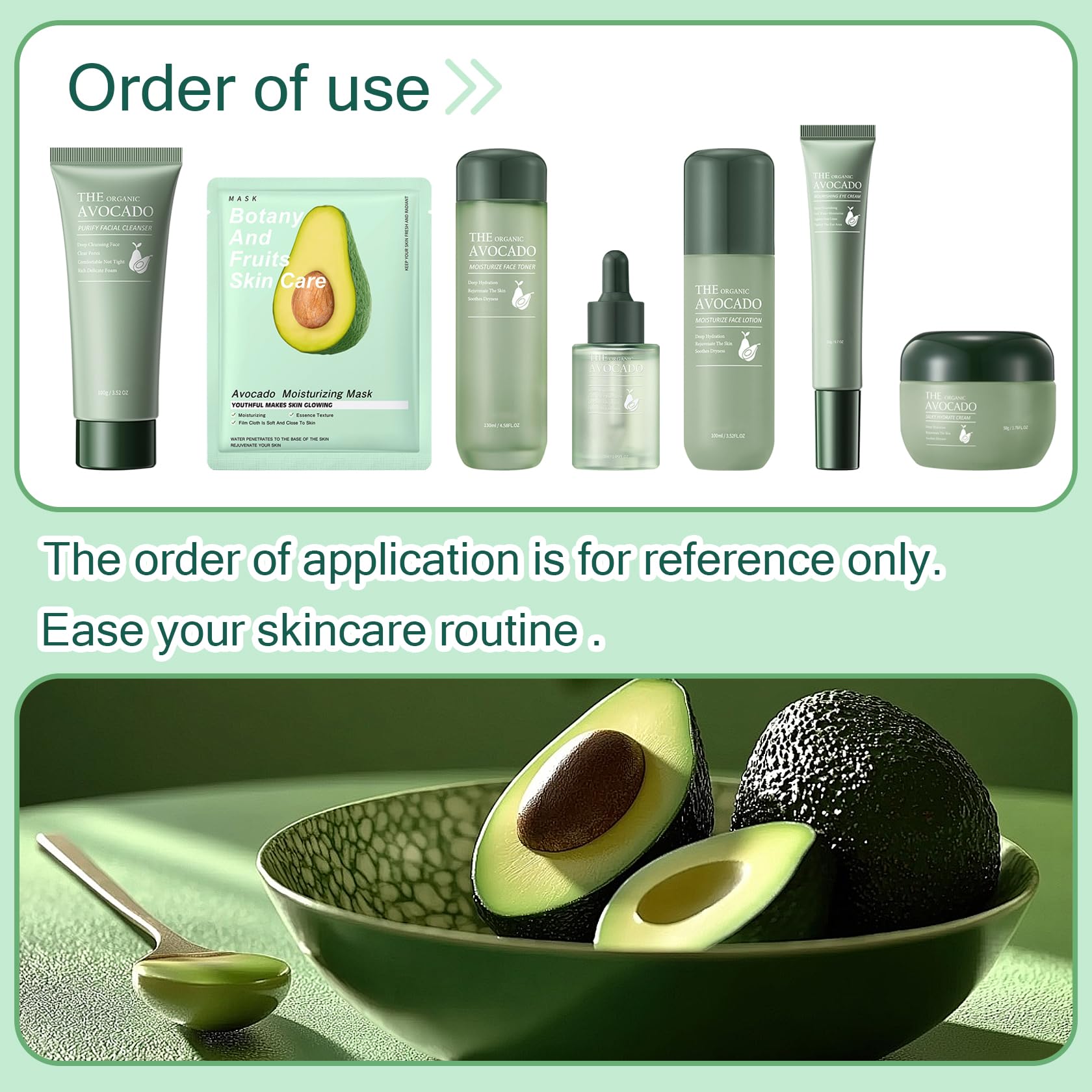 XMXueMei Avocado Skin Care Set – 9 Pcs Moisturizing Face Care Kit