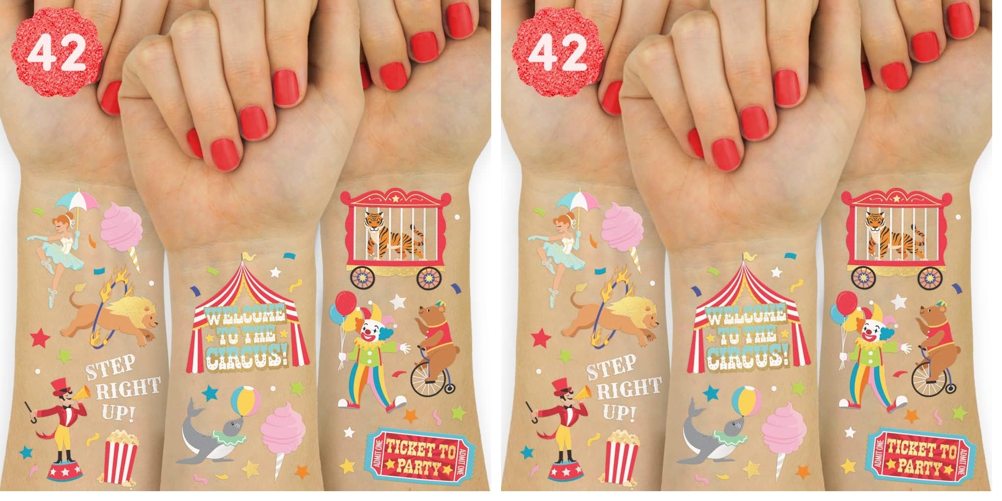 xo, Fetti Circus Party Temporary Tattoos — 42 Gold & Silver Foil Styles (Pack of 2)