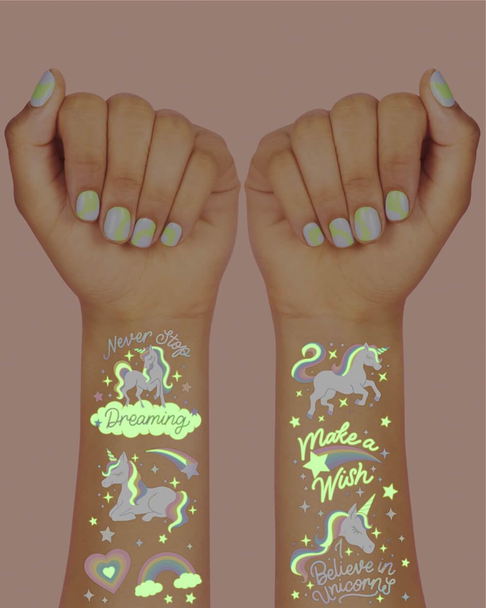 xo, Fetti Rainbow Unicorn Temporary Tattoos – 46 Glow-in-the-Dark Styles for Kids’ Parties