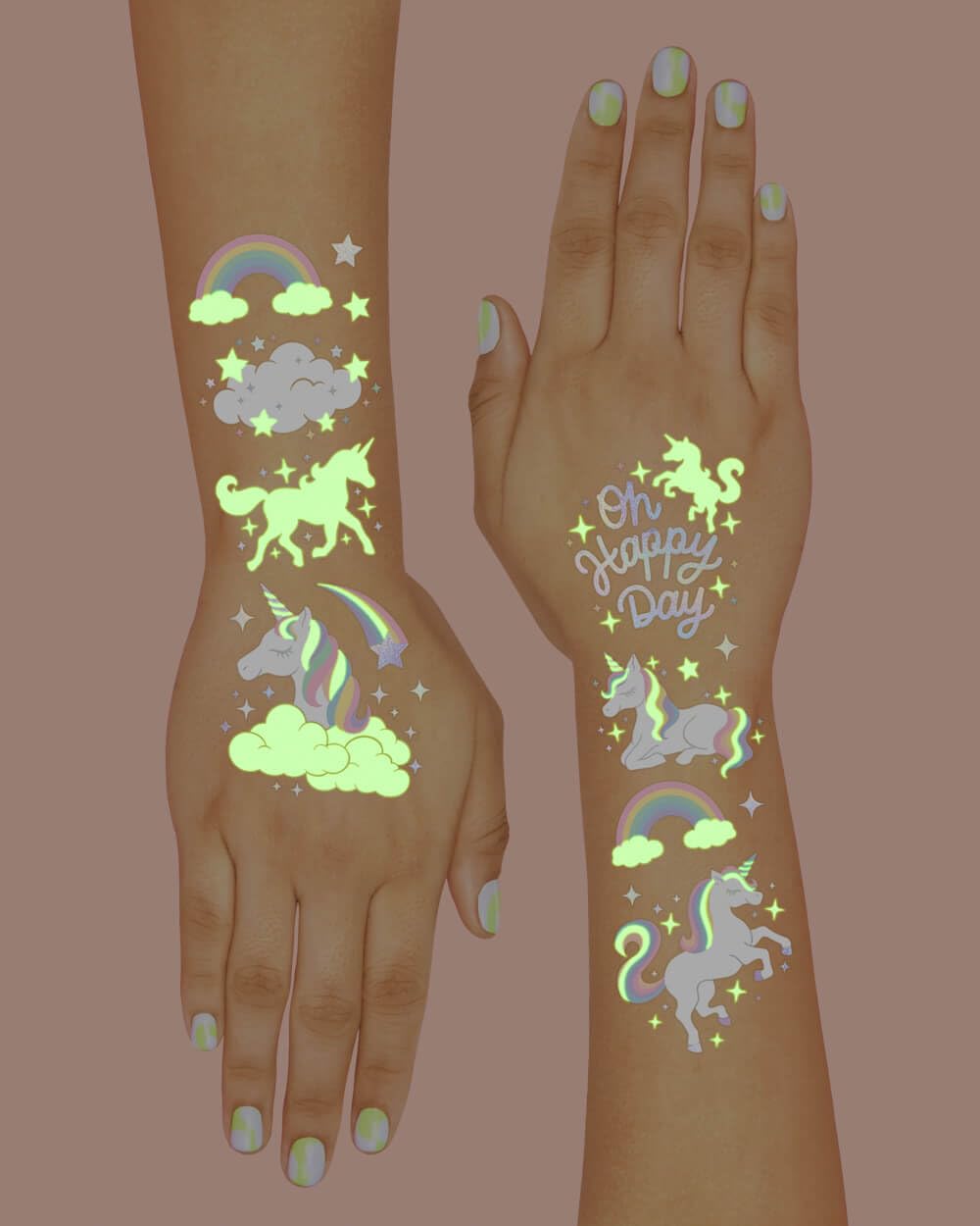 xo, Fetti Rainbow Unicorn Temporary Tattoos – 46 Glow-in-the-Dark Styles for Kids’ Parties