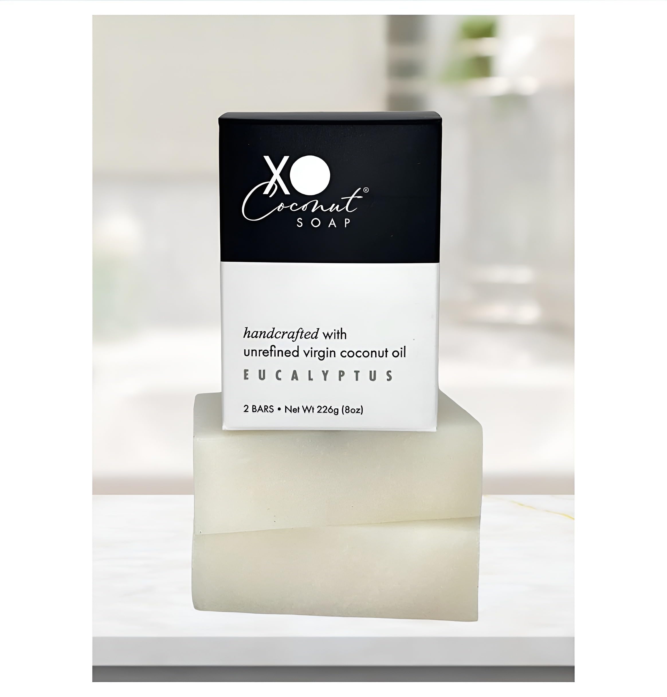 XO COCONUT Coconut Oil Bar Soap - Handcrafted Organic Vegan with Eucalyptus, 2 Bars (4 oz each)