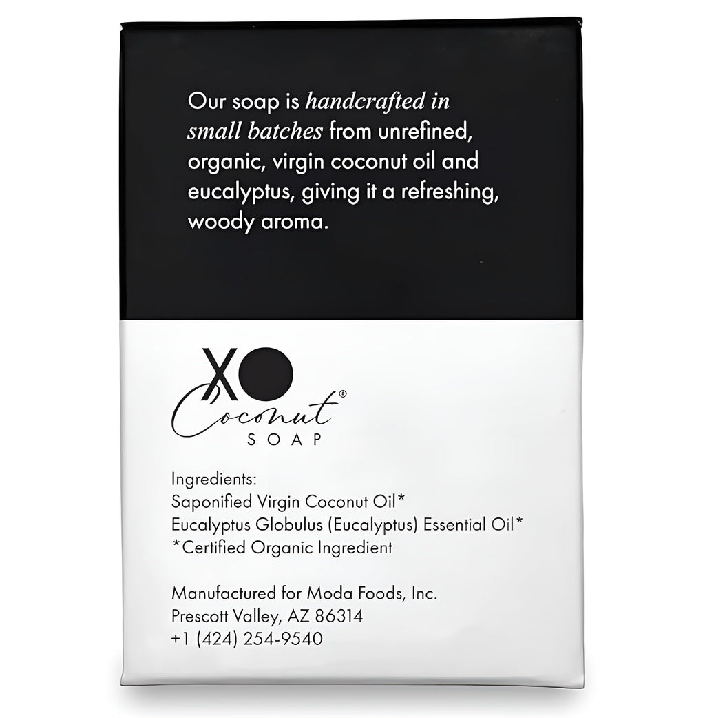 XO COCONUT Coconut Oil Bar Soap - Handcrafted Organic Vegan with Eucalyptus, 2 Bars (4 oz each)