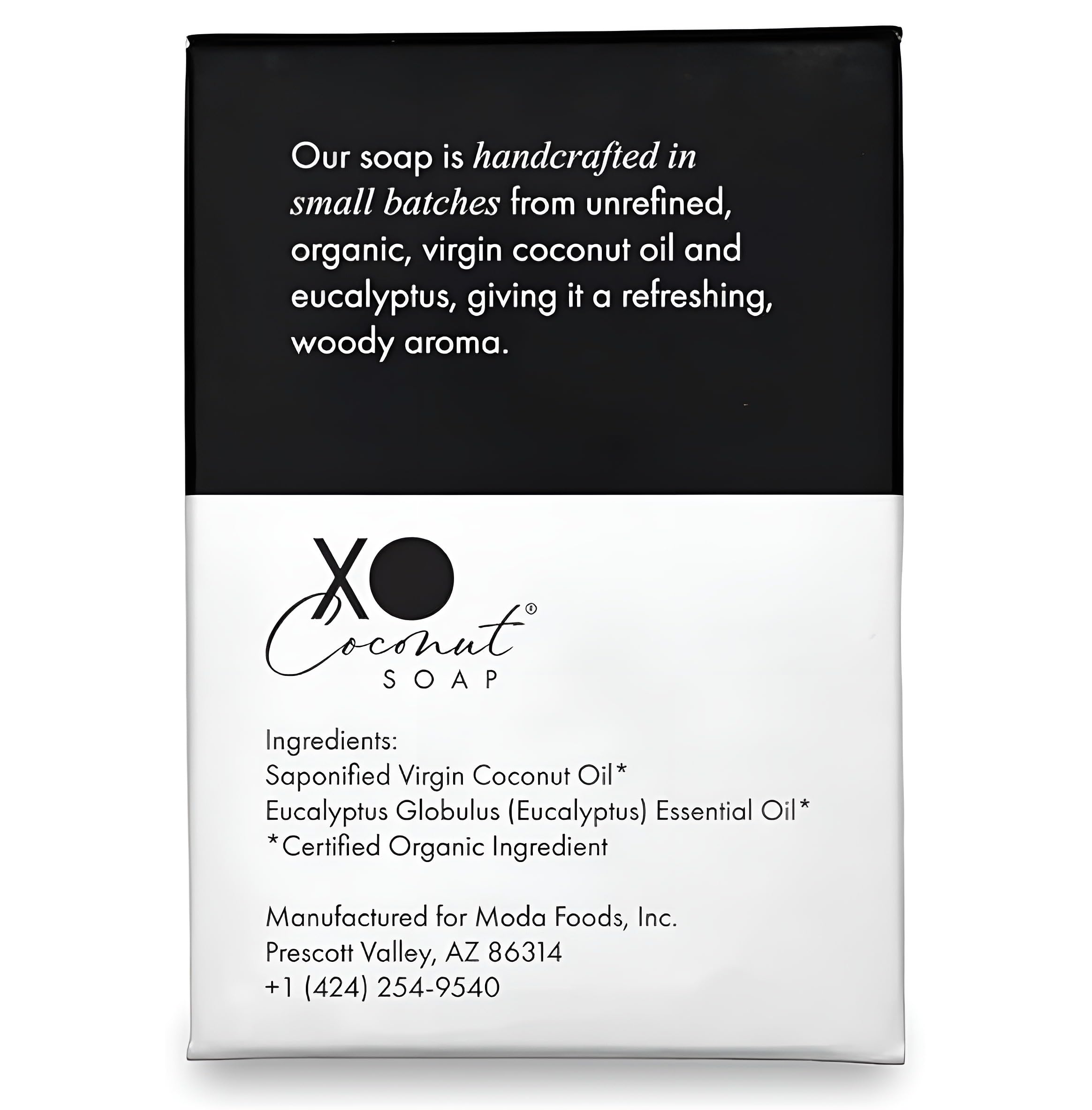XO COCONUT Coconut Oil Bar Soap - Handcrafted Organic Vegan with Eucalyptus, 2 Bars (4 oz each)