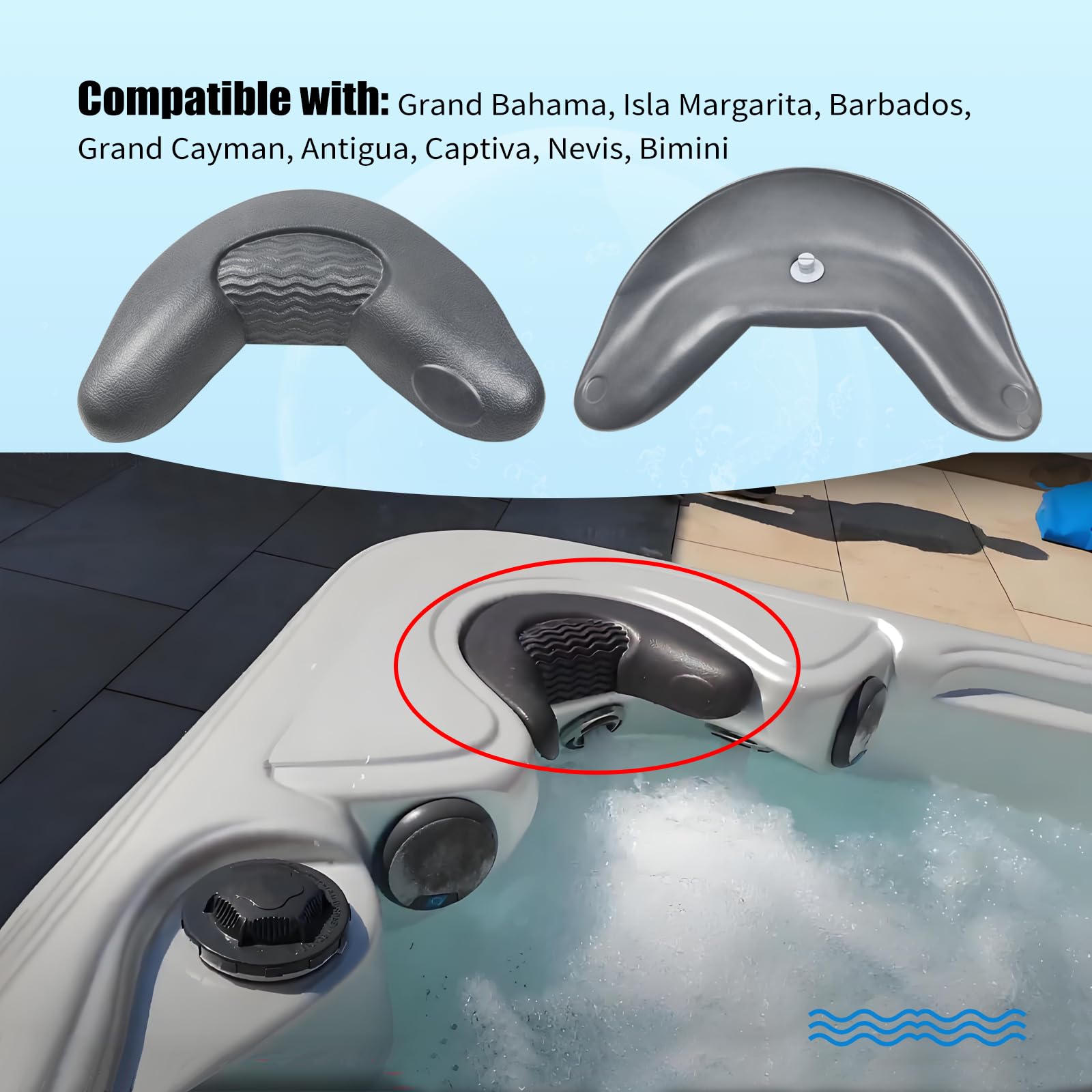 XQK Spa Neck Pillow Headrest, Charcoal Gray — Compatible with Artisean Island Spa Series, Tidal Fit & Tropic Seas Spas (Model 26-1304-85)