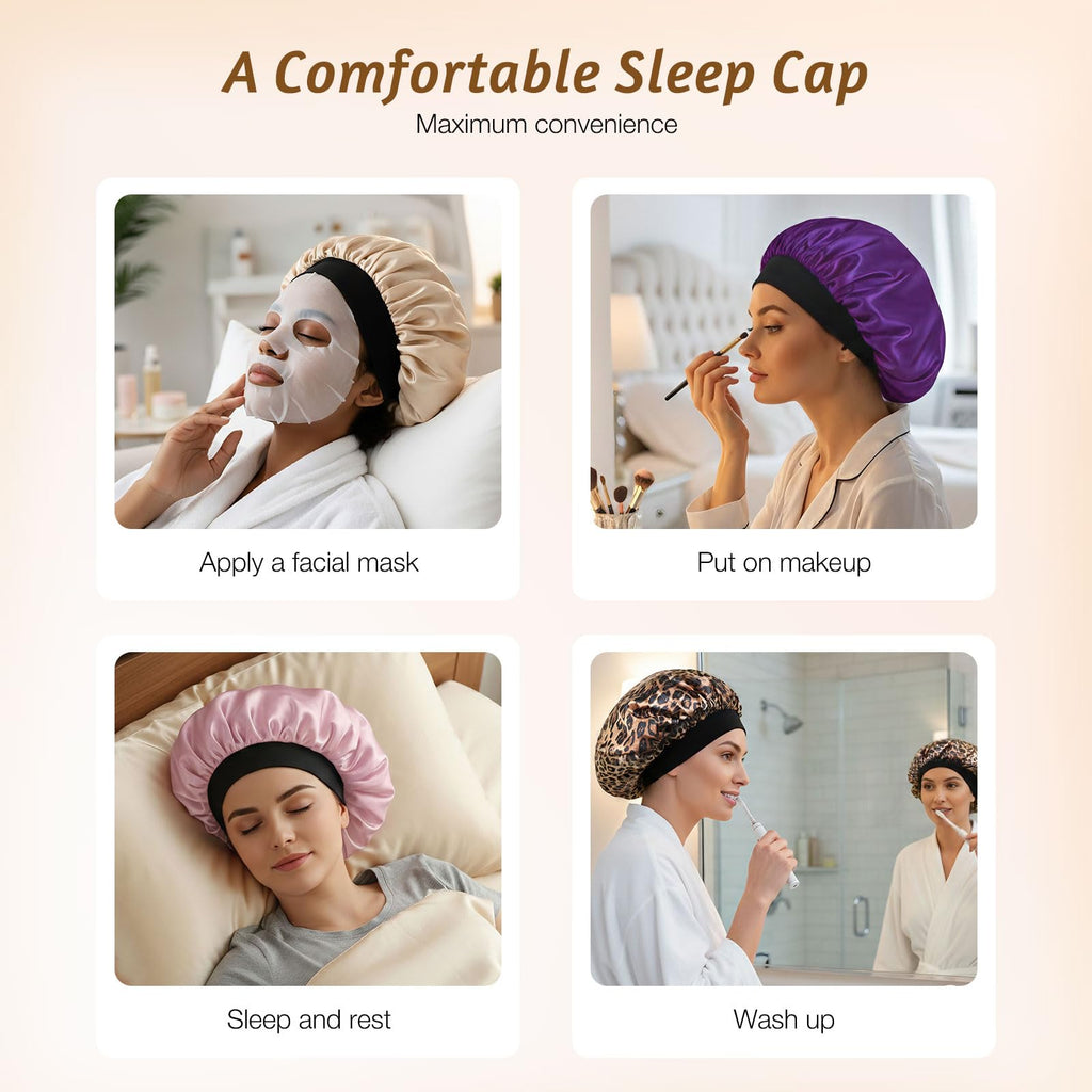 XRACEPHOL 2-Piece Satin Silk Sleep Bonnet – Double Layer, Adjustable, Pink & Teal