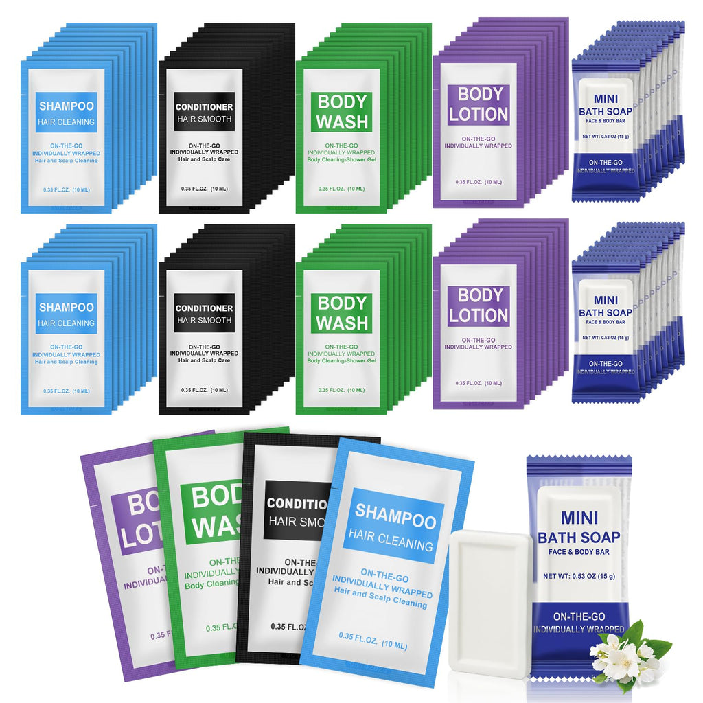 Xuezoioy 50 Pcs 5-in-1 Hotel Toiletries Bulk Set – Travel-Ready Mini Care Essentials