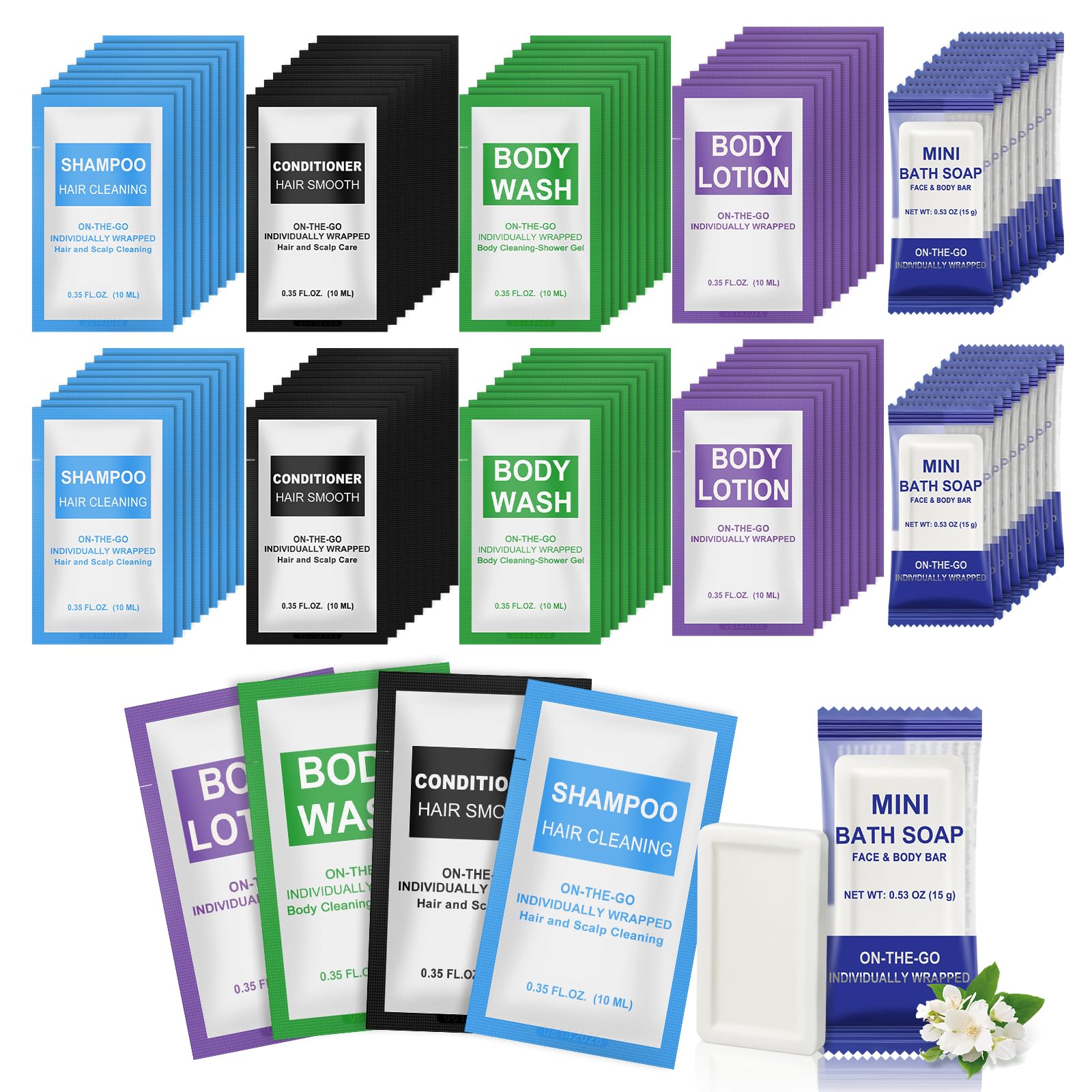 Xuezoioy 50 Pcs 5-in-1 Hotel Toiletries Bulk Set – Travel-Ready Mini Care Essentials