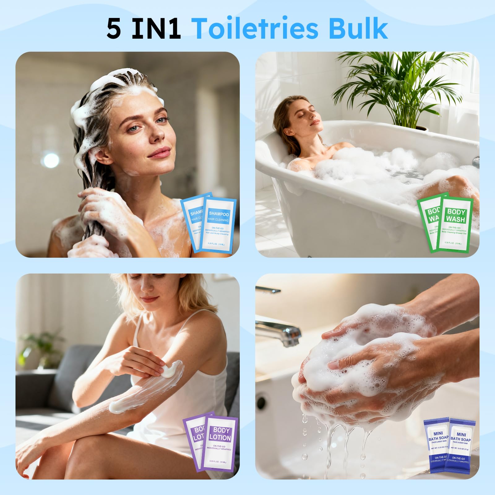 Xuezoioy 50 Pcs 5-in-1 Hotel Toiletries Bulk Set – Travel-Ready Mini Care Essentials