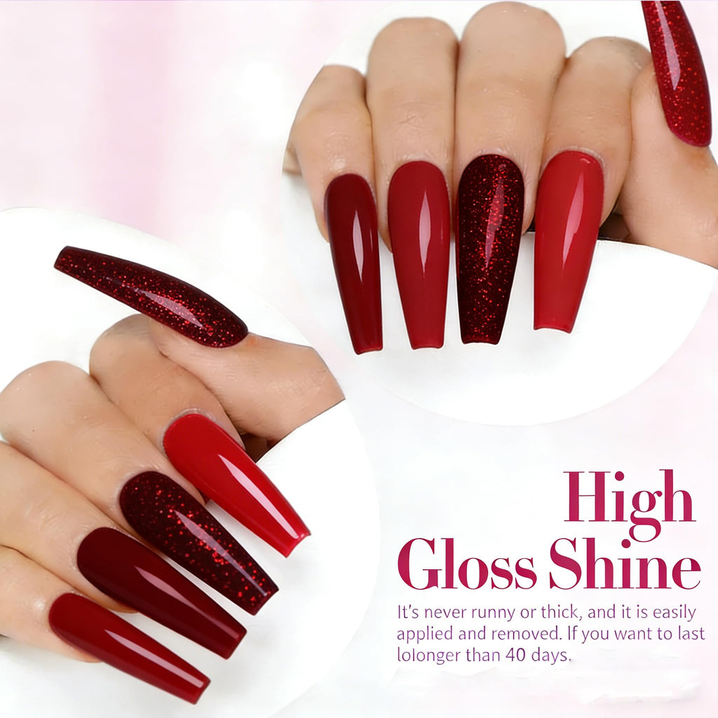 XunmotorYao Gel Nail Polish Set – 6 Colors (Red, Burgundy, Glitter) Soak Off UV/LED Kit