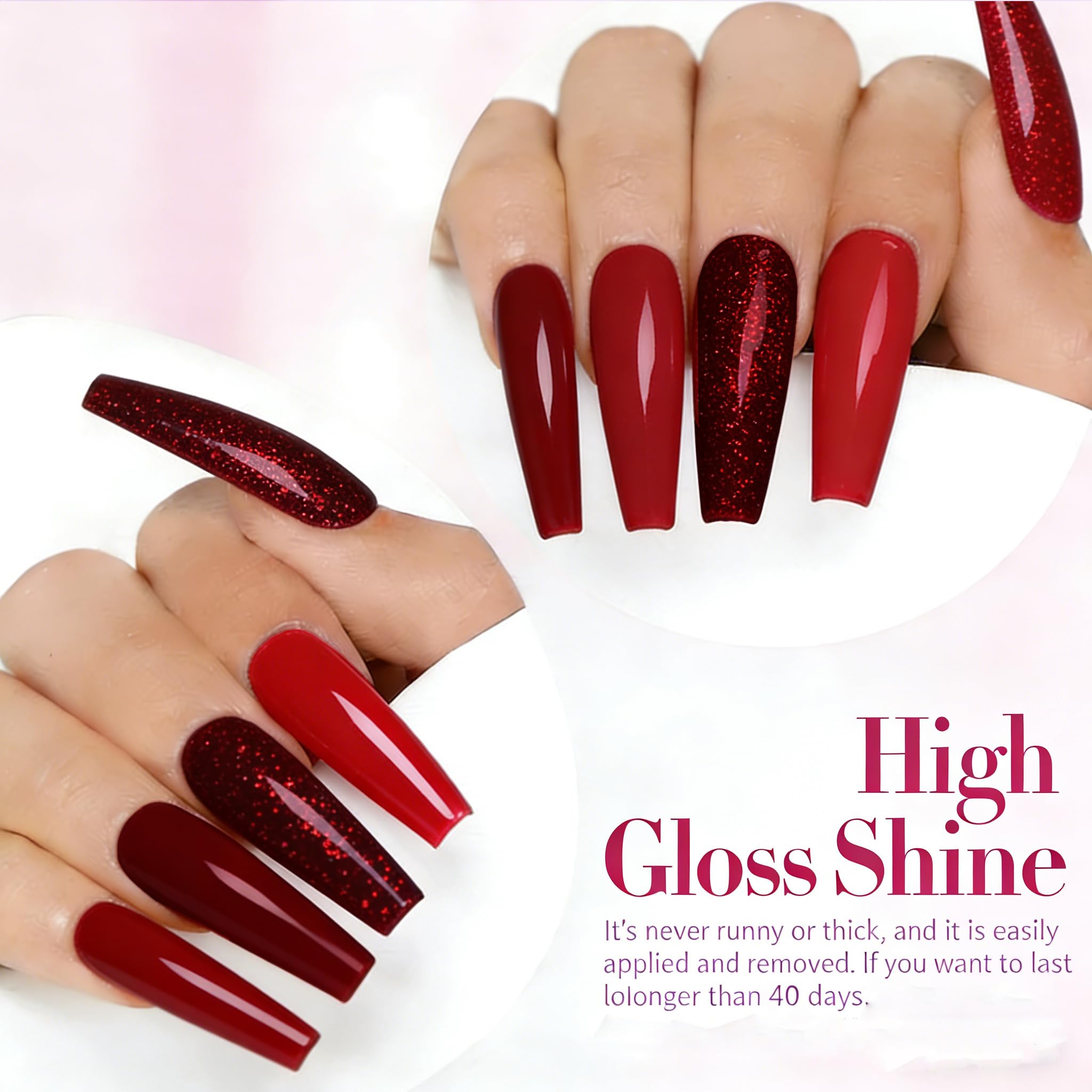 XunmotorYao Gel Nail Polish Set – 6 Colors (Red, Burgundy, Glitter) Soak Off UV/LED Kit