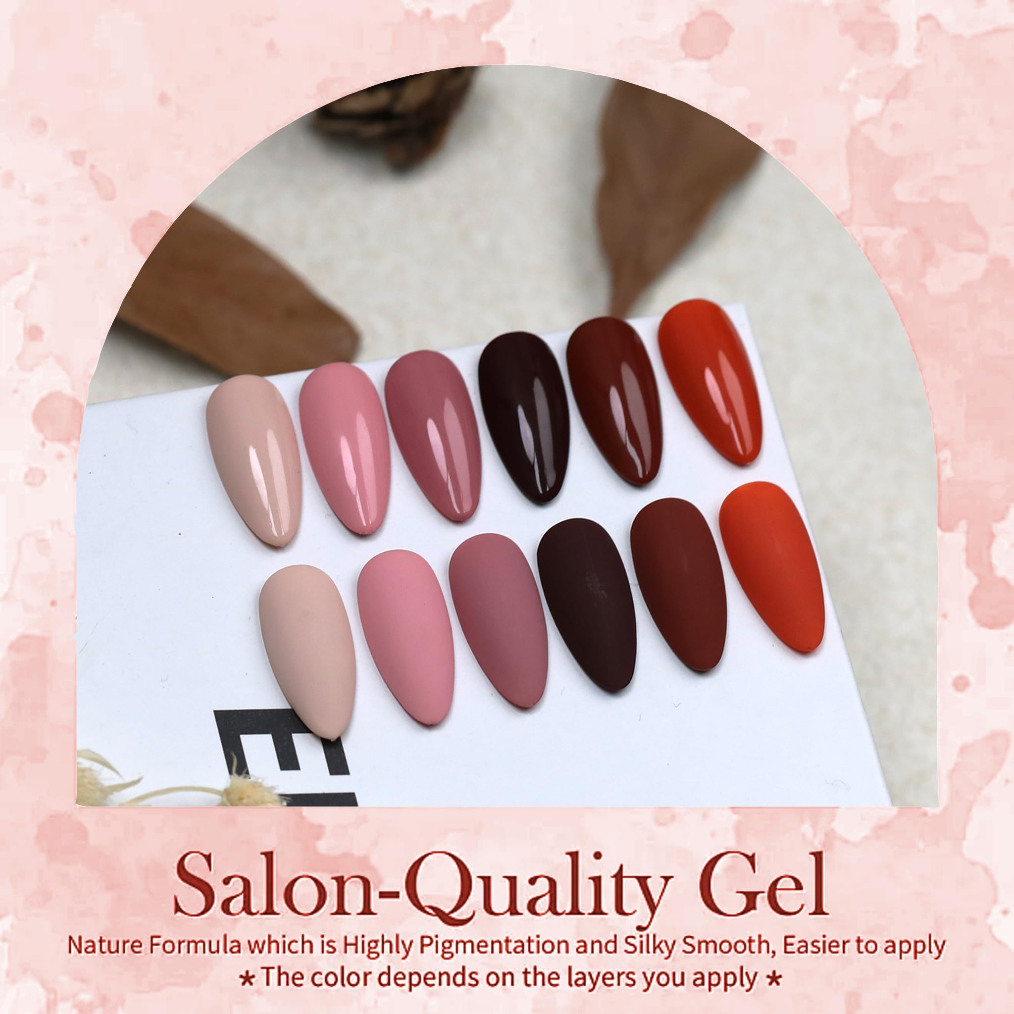 XunmotorYao Gel Nail Polish Set – 6 Colors Brown Orange Pink | Soak-Off UV/LED Nail Kit for DIY Nails