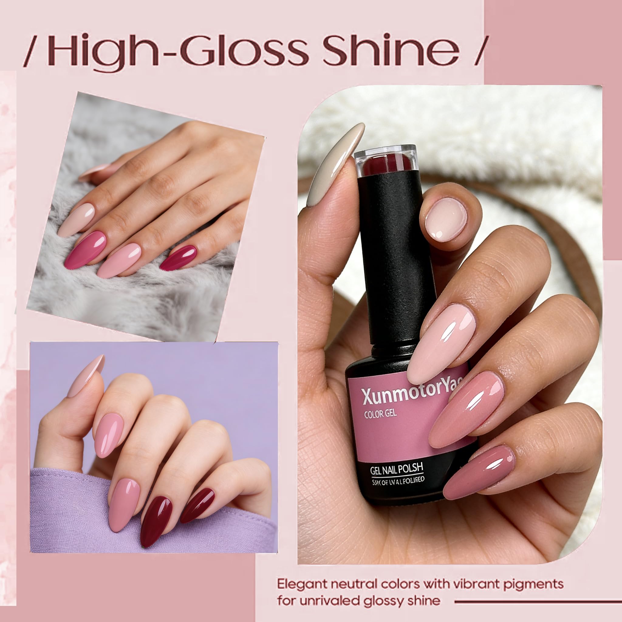 XunmotorYao Gel Nail Polish Set – 6 Colors Brown Orange Pink | Soak-Off UV/LED Nail Kit for DIY Nails