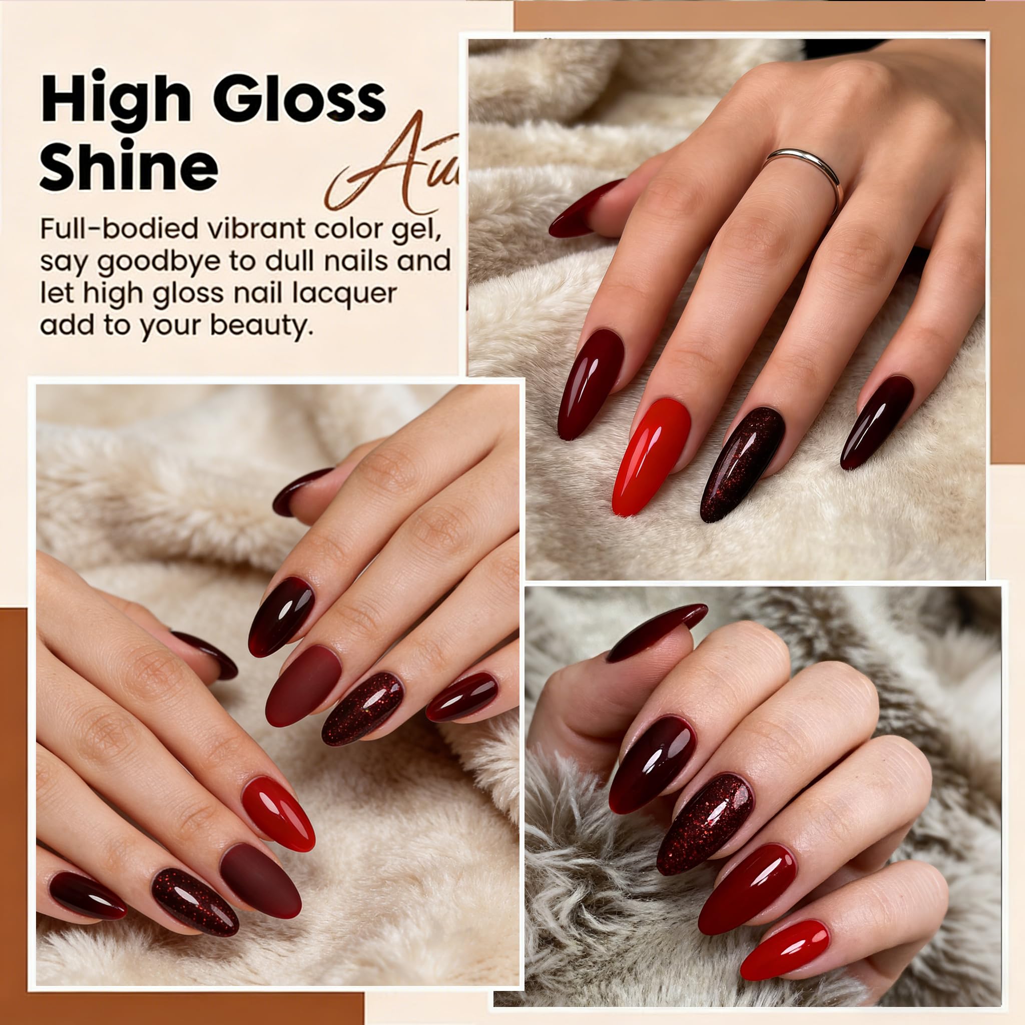 XunmotorYao Gel Nail Polish Set – 6 Colors (Red, Burgundy, Glitter) Soak Off UV/LED Kit
