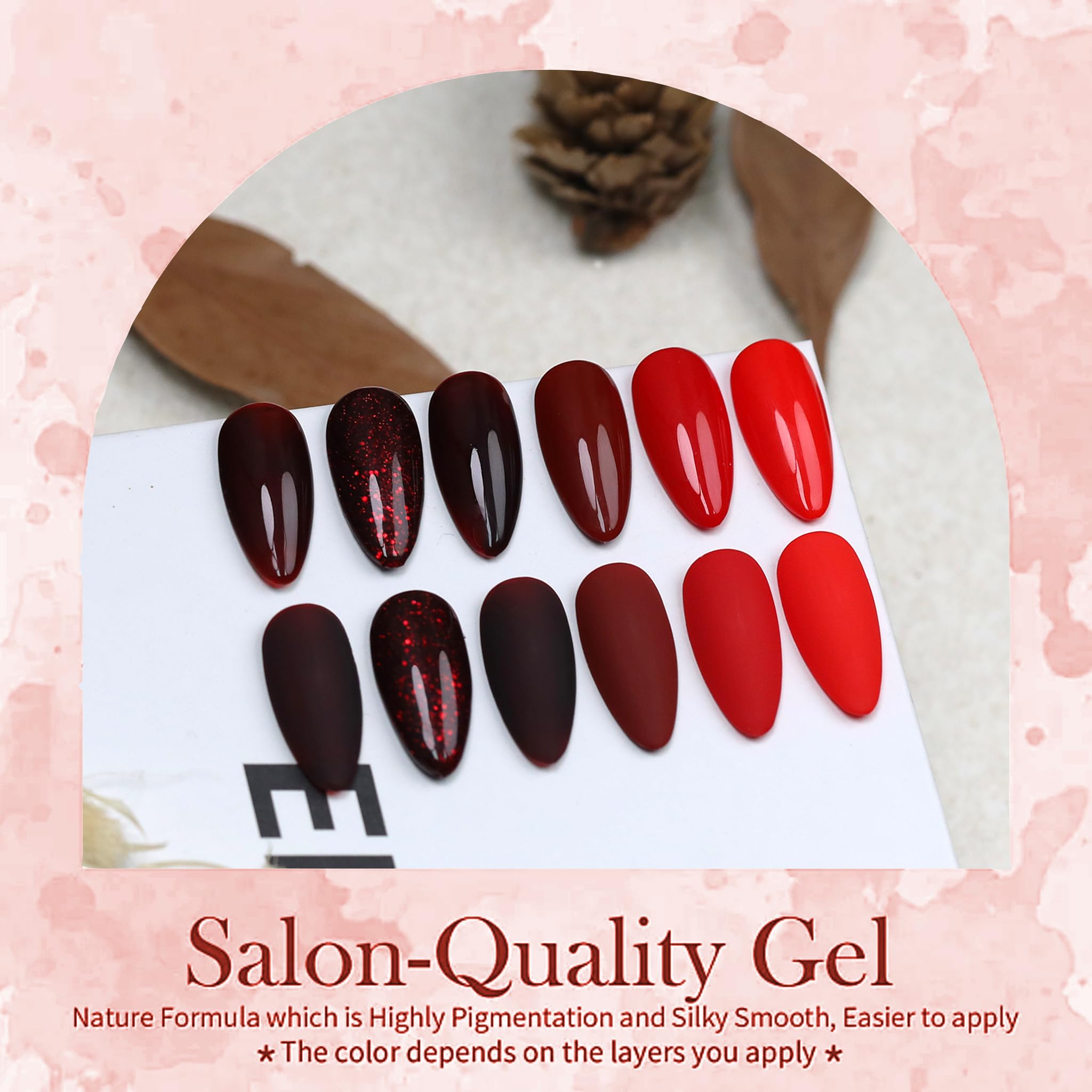 XunmotorYao Gel Nail Polish Set – 6 Colors (Red, Burgundy, Glitter) Soak Off UV/LED Kit