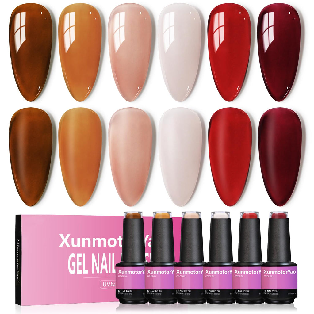 XunmotorYao Gel Nail Polish Set – 6 Colors for Home Manicure | UV/LED Soak Off Kit