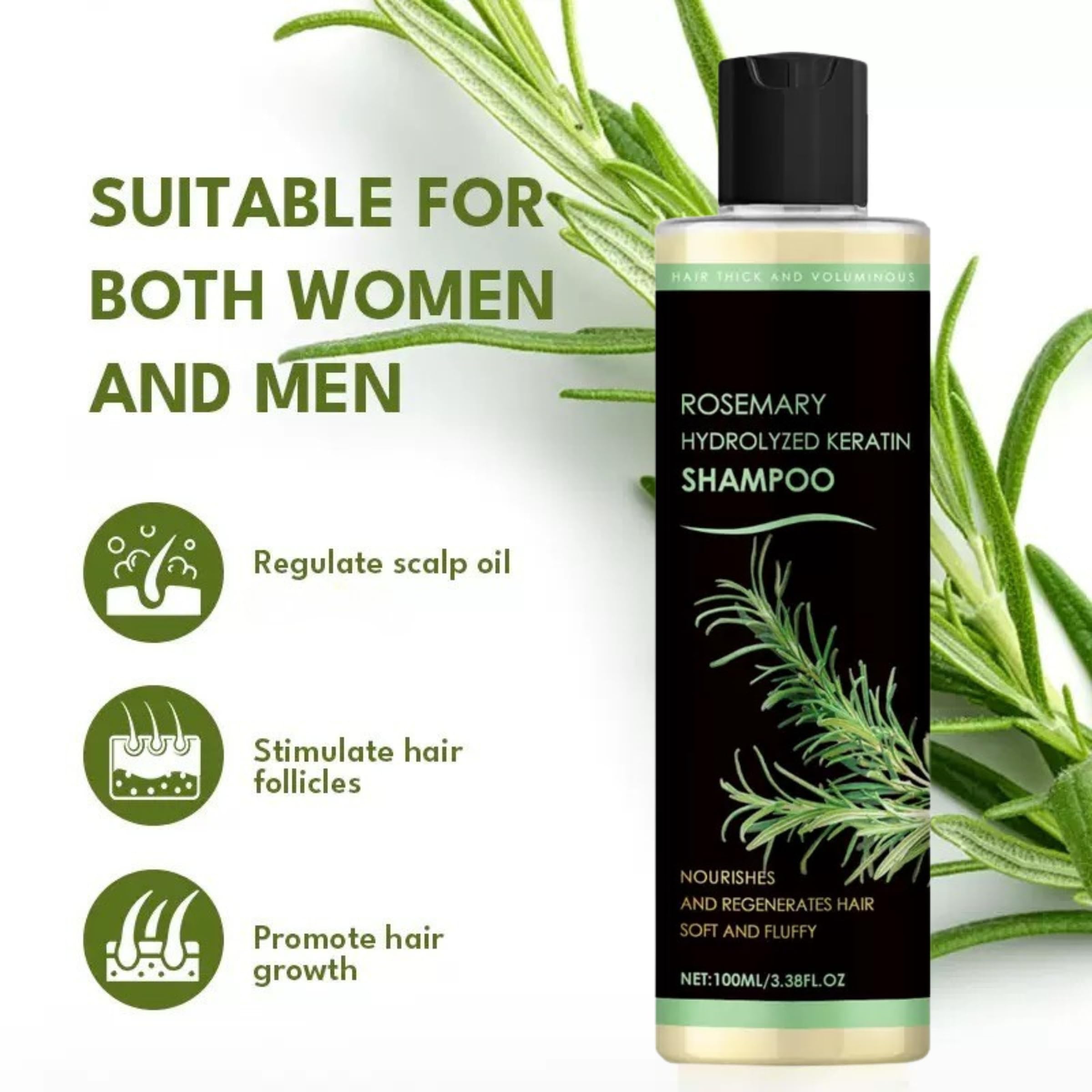 XYFSZDQJZHG Rosemary Hair Growth Shampoo – Keratin + Rosemary Oil for Thinning Hair (2 Pcs)