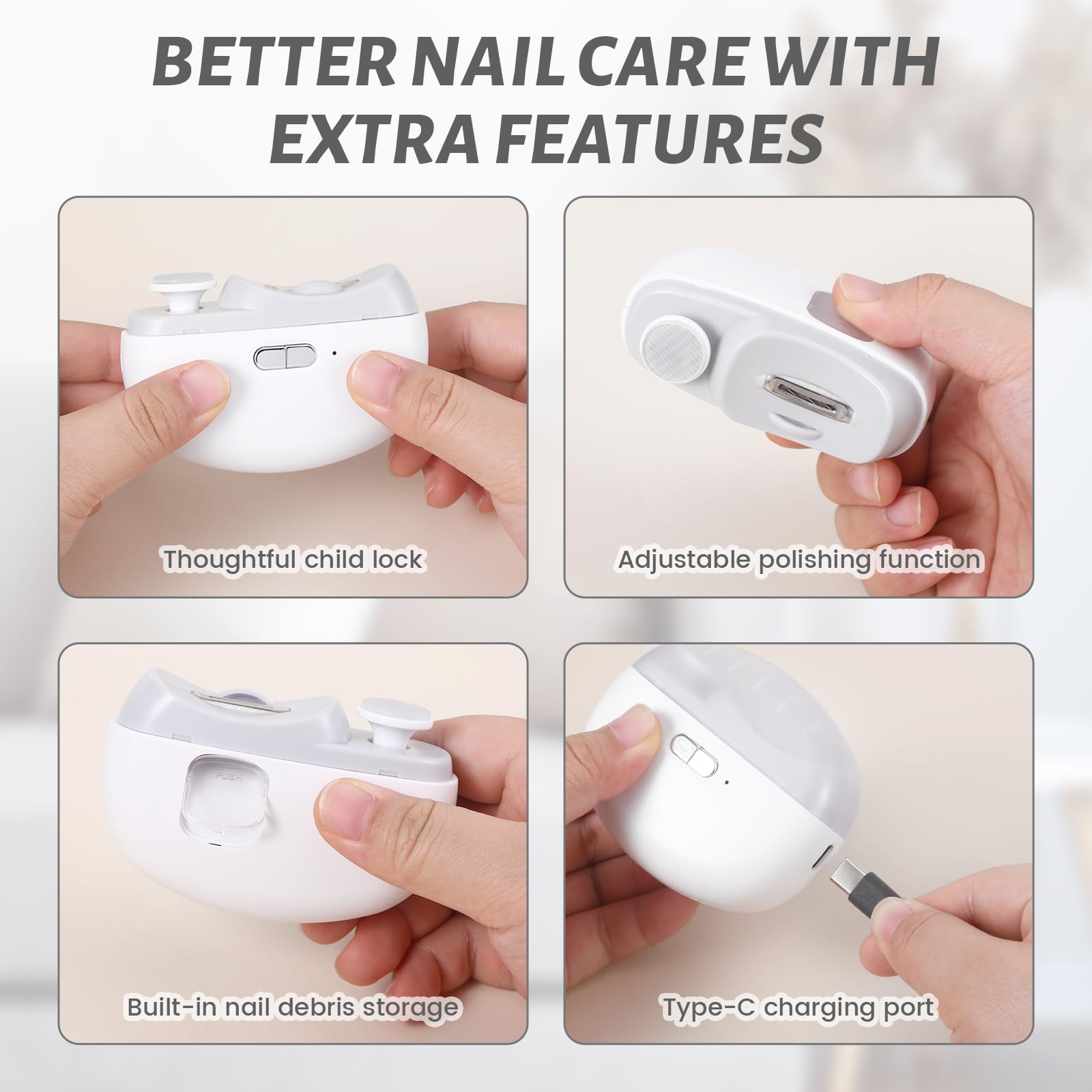 Xyulaan 3-in-1 Electric Nail Clipper for Seniors, Babies, and Gel Polish