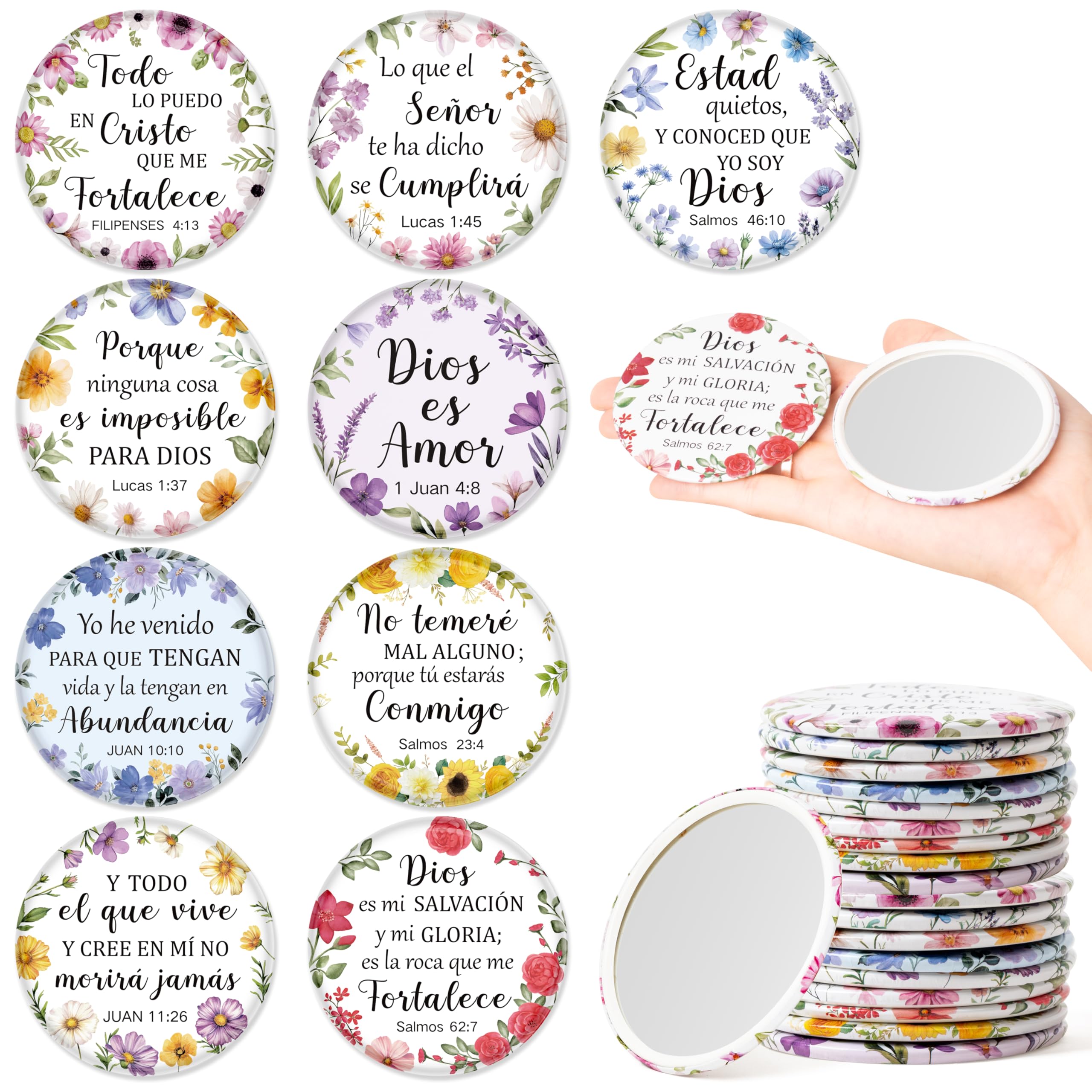 Y1tvei Spanish Flower Bible Mirrors — 36-Piece Pocket Scripture Set